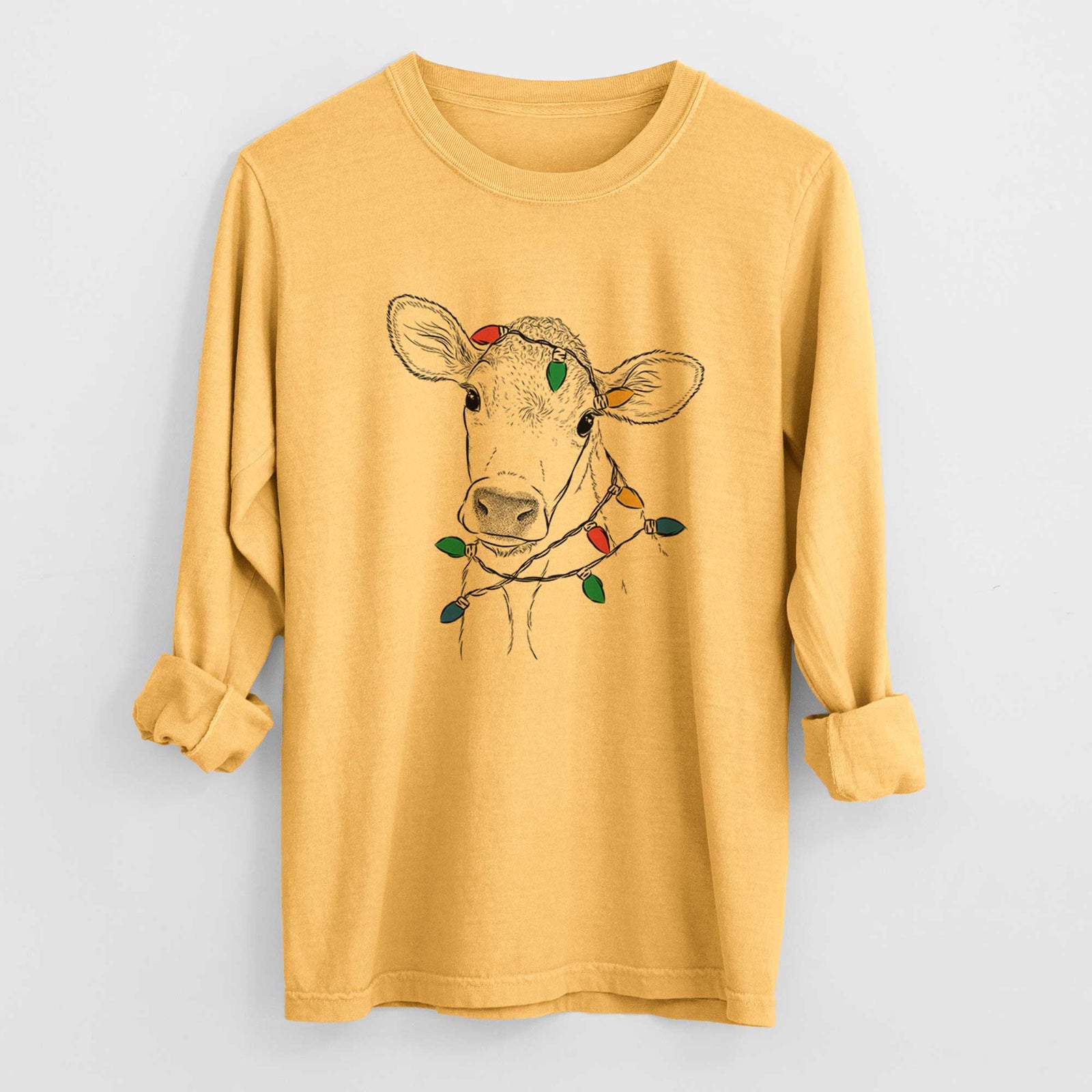 Christmas Lights Malu the Cow - Heavyweight 100% Cotton Long Sleeve