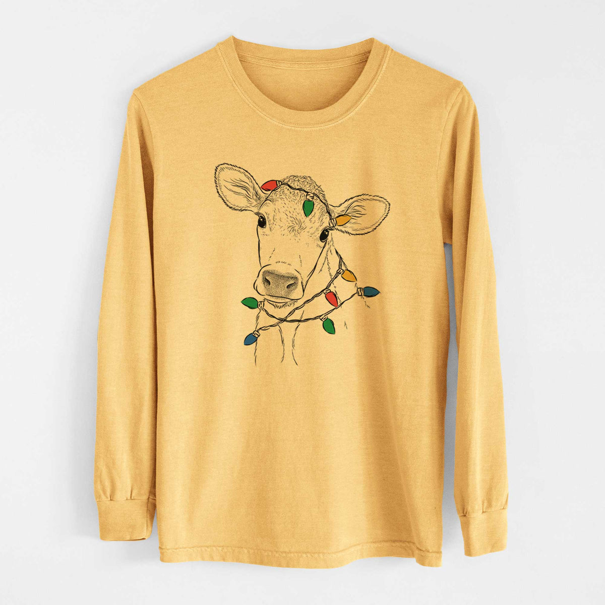 Christmas Lights Malu the Cow - Heavyweight 100% Cotton Long Sleeve