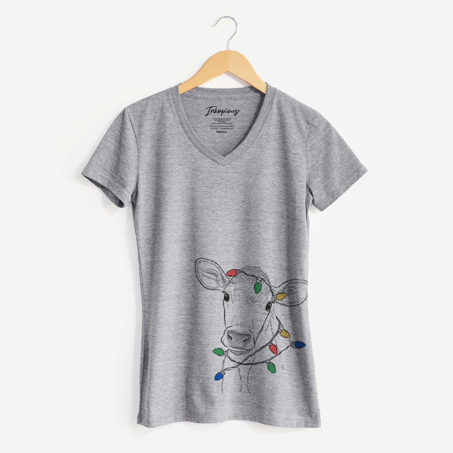 Christmas Lights Malu the Cow - Women's V-neck Shirt