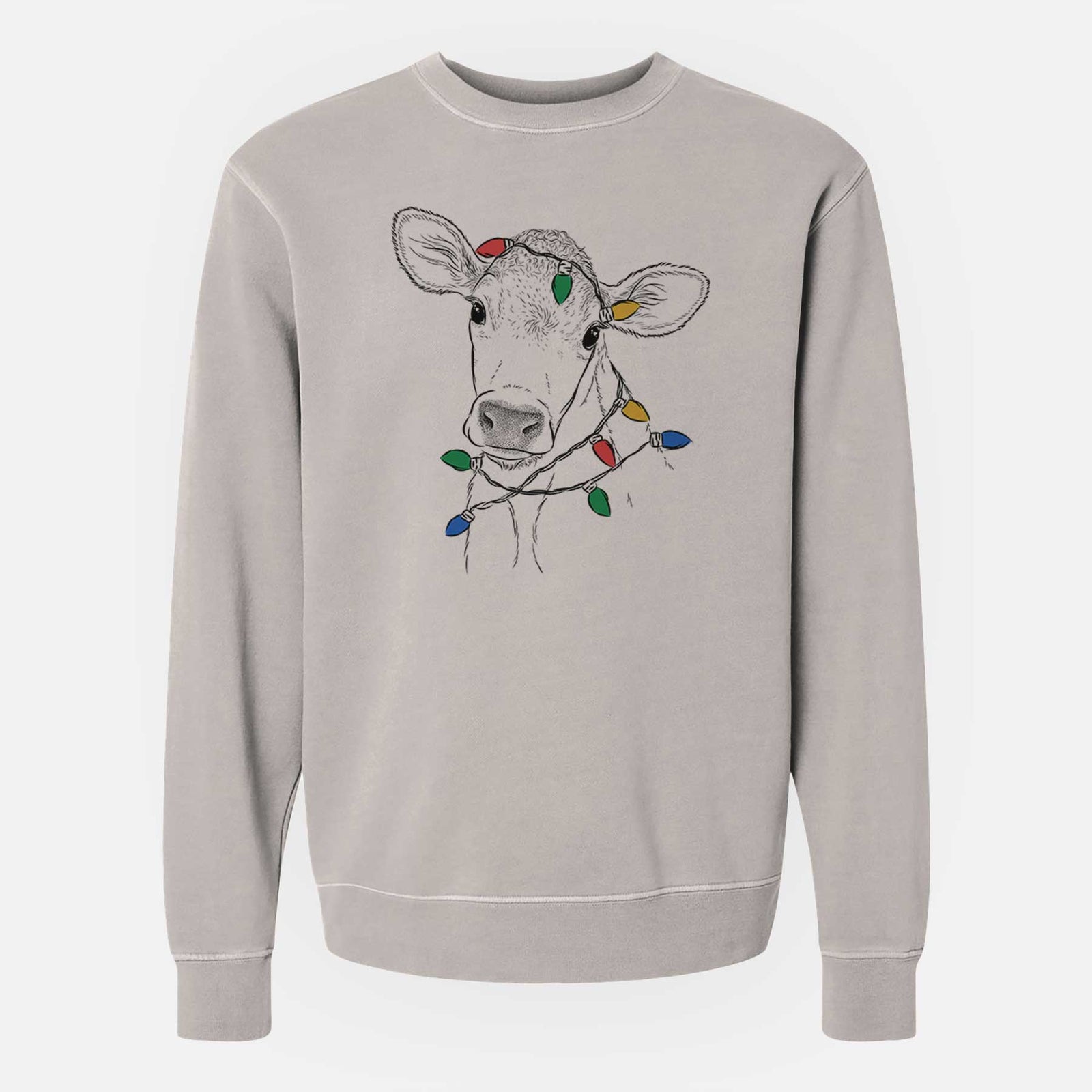 Christmas Lights Malu the Cow - Unisex Pigment Dyed Crew Sweatshirt