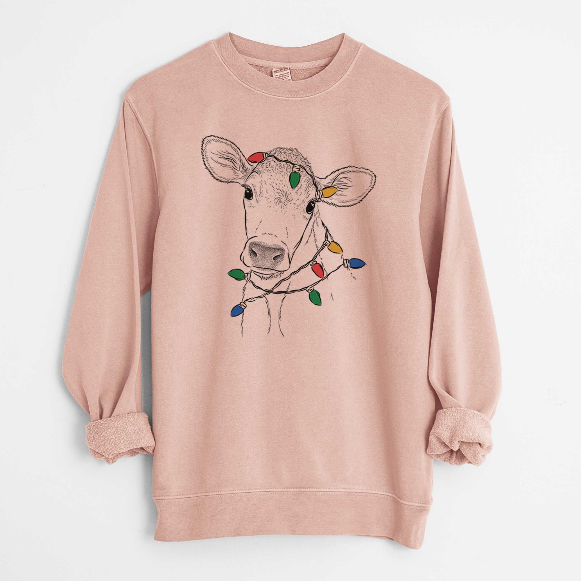 Christmas Lights Malu the Cow - Unisex Pigment Dyed Crew Sweatshirt