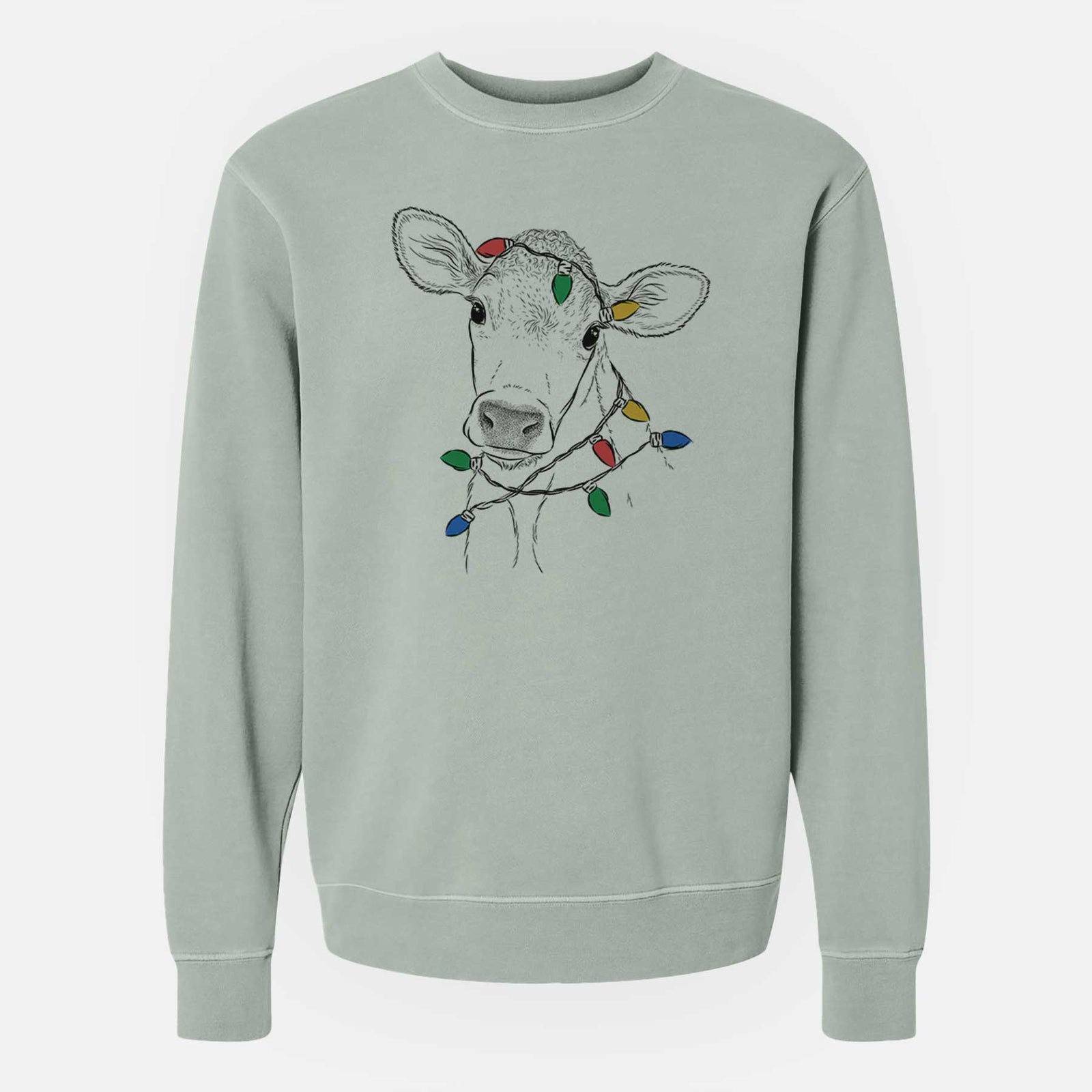 Christmas Lights Malu the Cow - Unisex Pigment Dyed Crew Sweatshirt