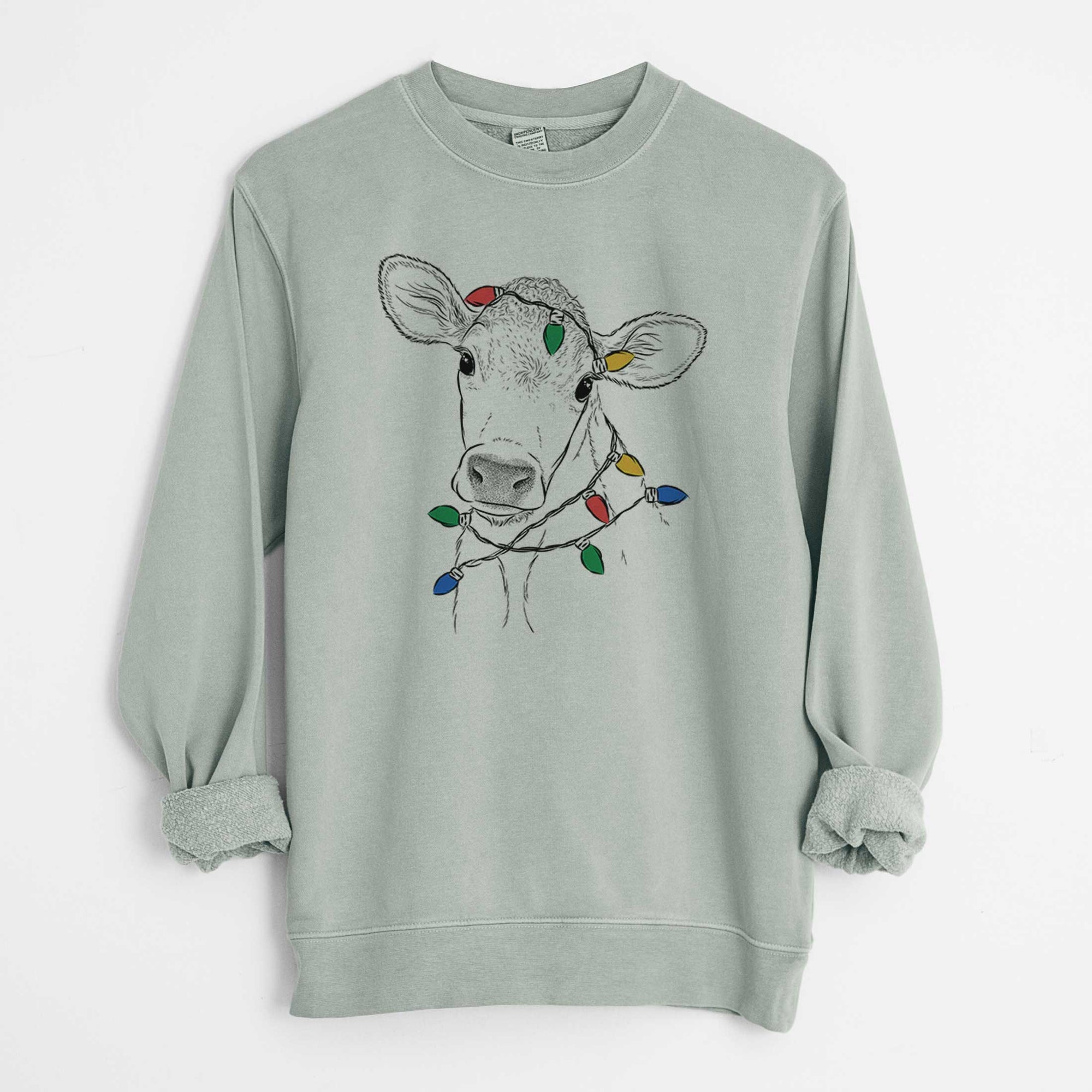 Christmas Lights Malu the Cow - Unisex Pigment Dyed Crew Sweatshirt