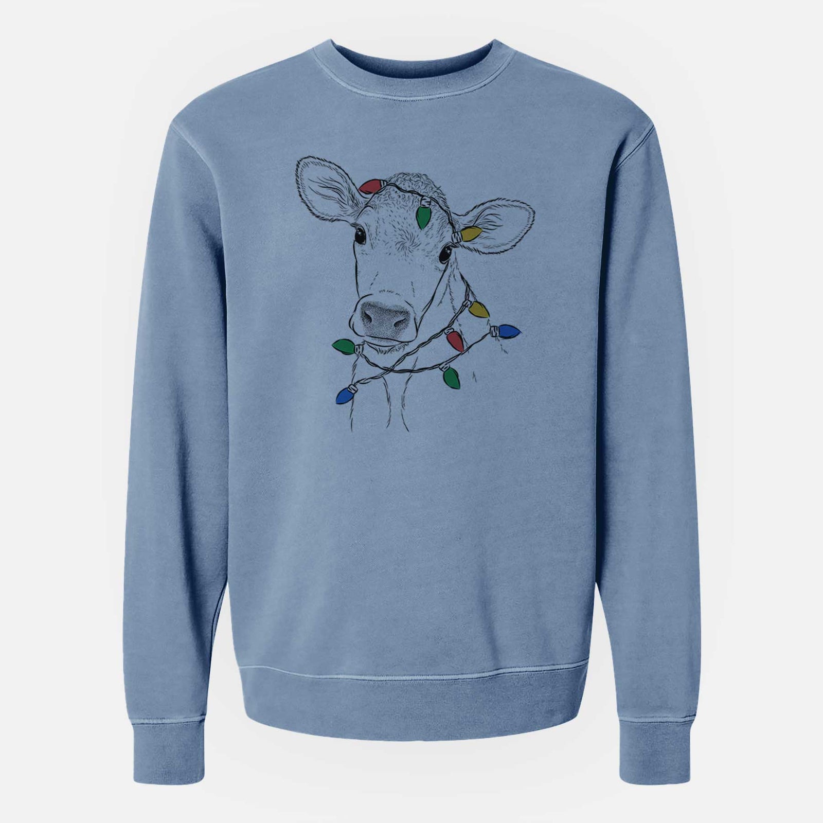 Christmas Lights Malu the Cow - Unisex Pigment Dyed Crew Sweatshirt