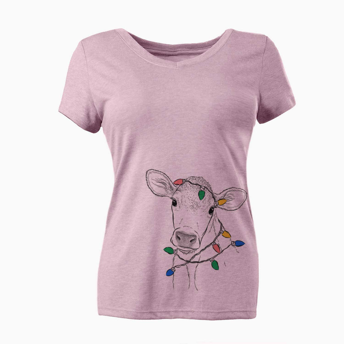 Christmas Lights Malu the Cow - Women's V-neck Shirt