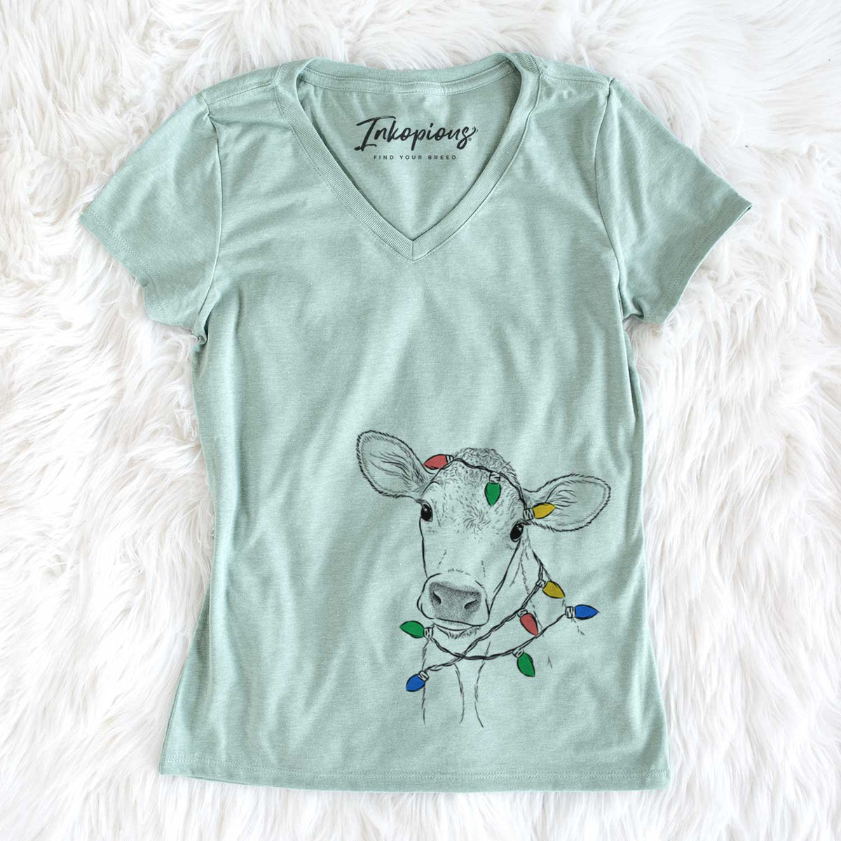 Christmas Lights Malu the Cow - Women&#39;s V-neck Shirt