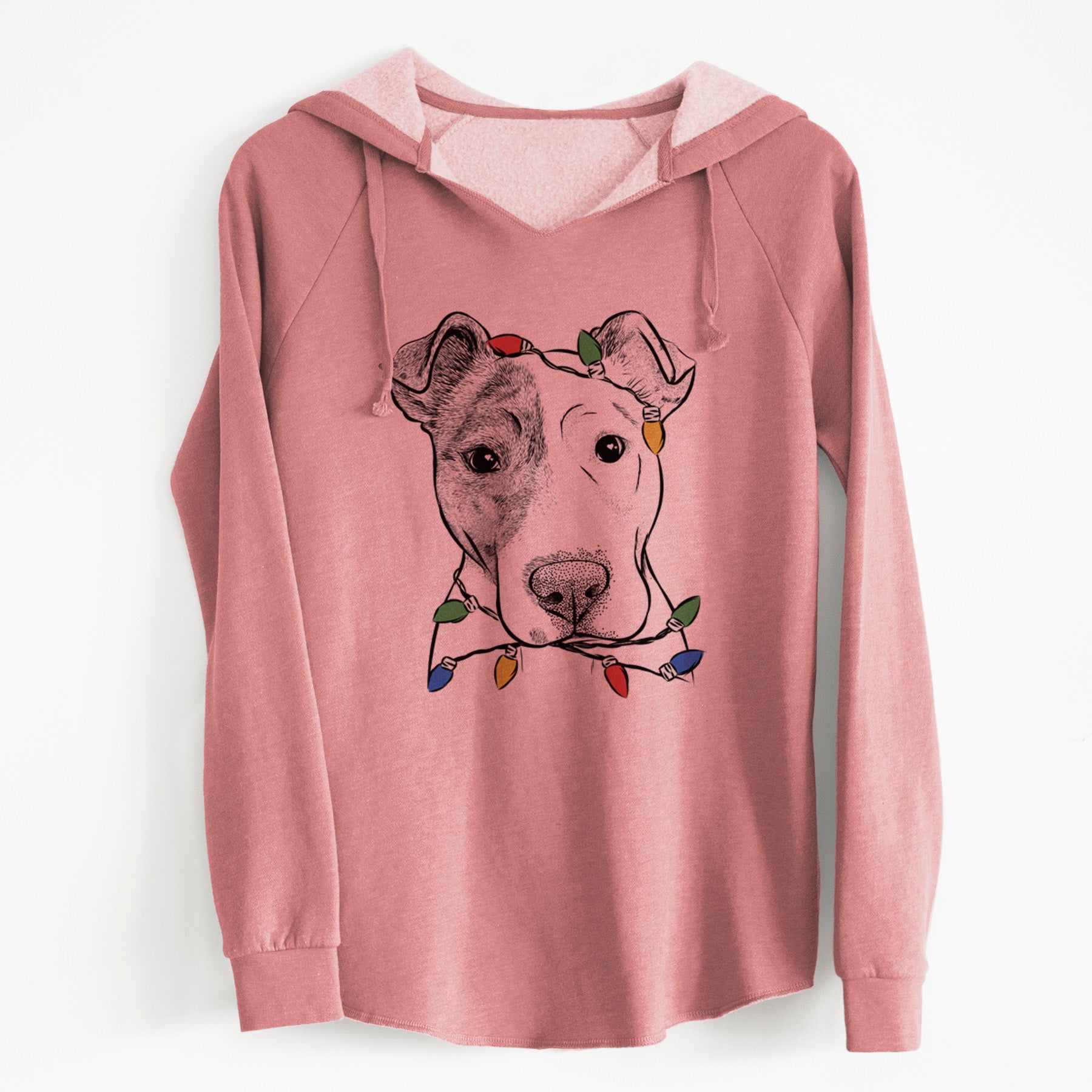 Christmas Lights Manchi the Pitbull Mix - Cali Wave Hooded Sweatshirt