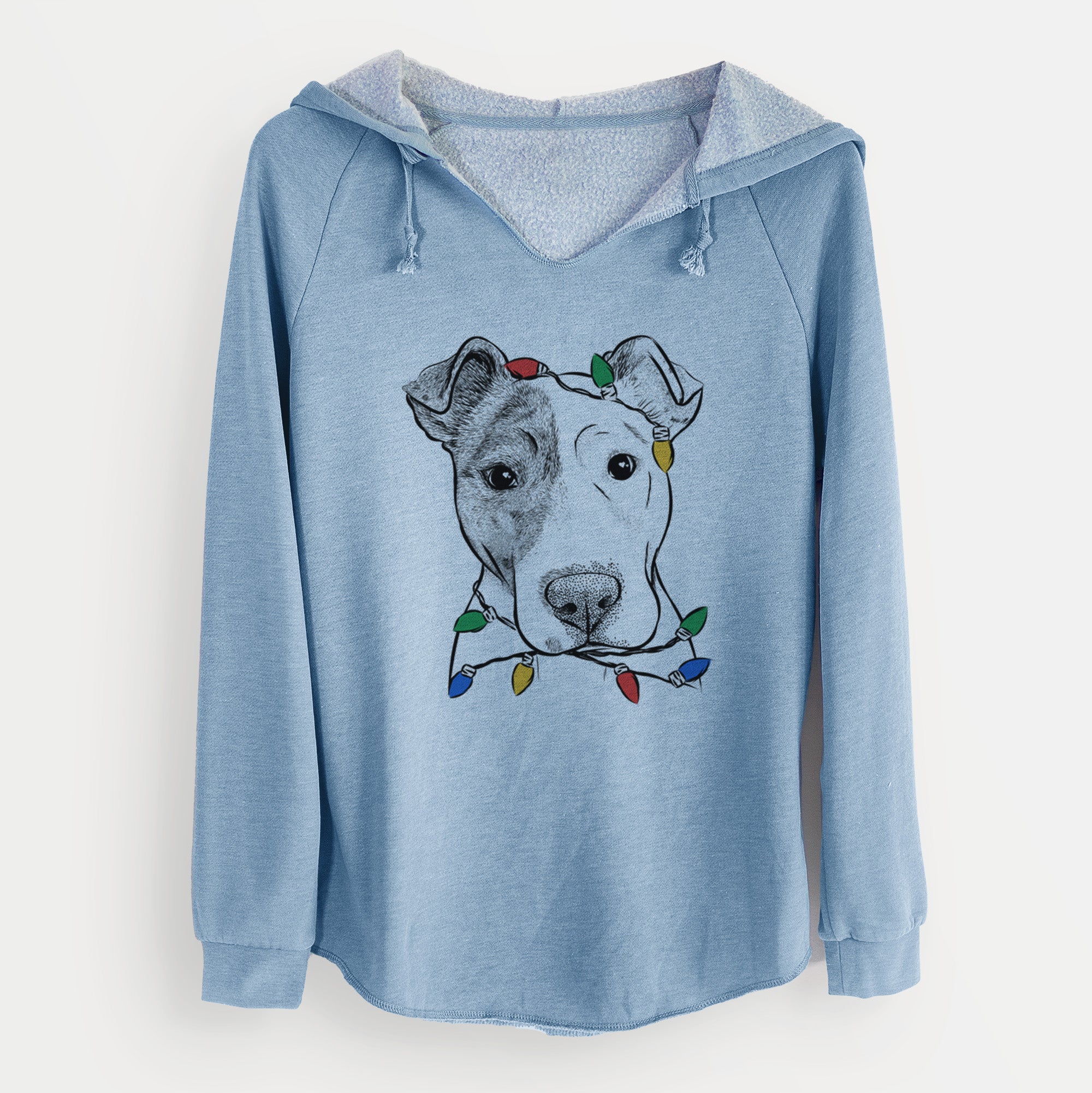 Christmas Lights Manchi the Pitbull Mix - Cali Wave Hooded Sweatshirt