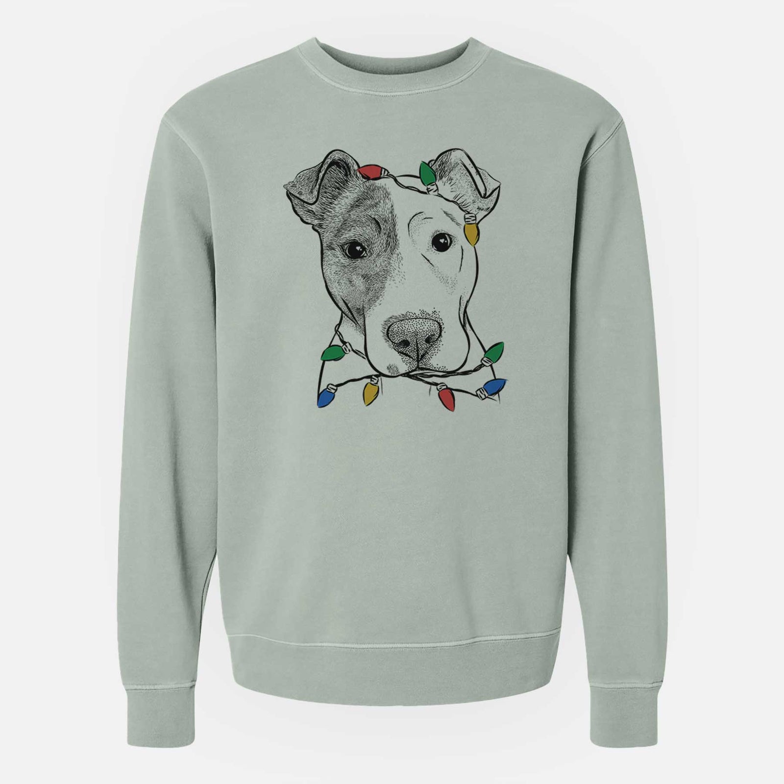 Christmas Lights Manchi the Pitbull Mix - Unisex Pigment Dyed Crew Sweatshirt