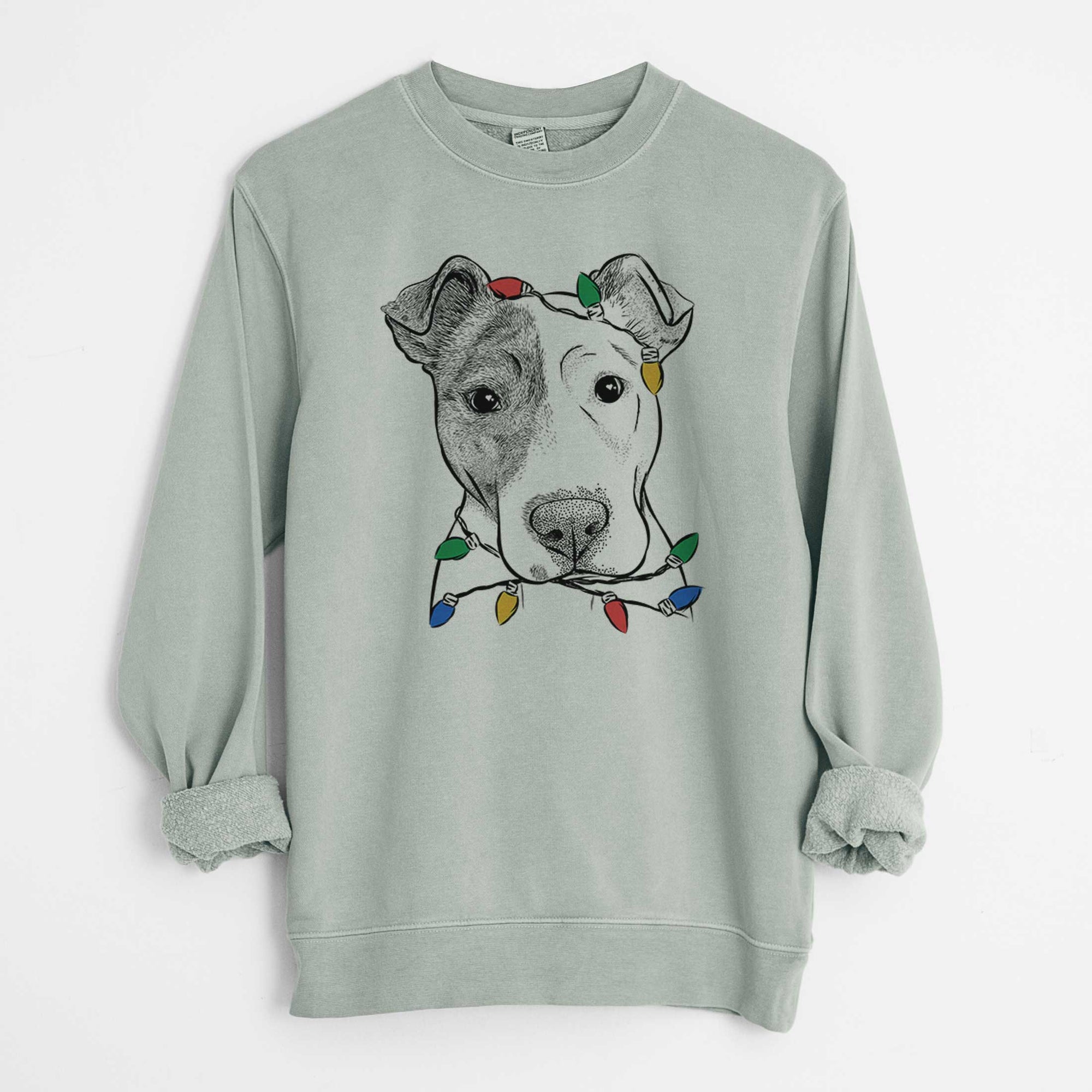 Christmas Lights Manchi the Pitbull Mix - Unisex Pigment Dyed Crew Sweatshirt