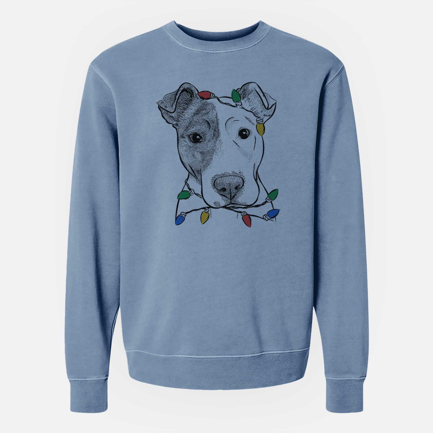 Christmas Lights Manchi the Pitbull Mix - Unisex Pigment Dyed Crew Sweatshirt