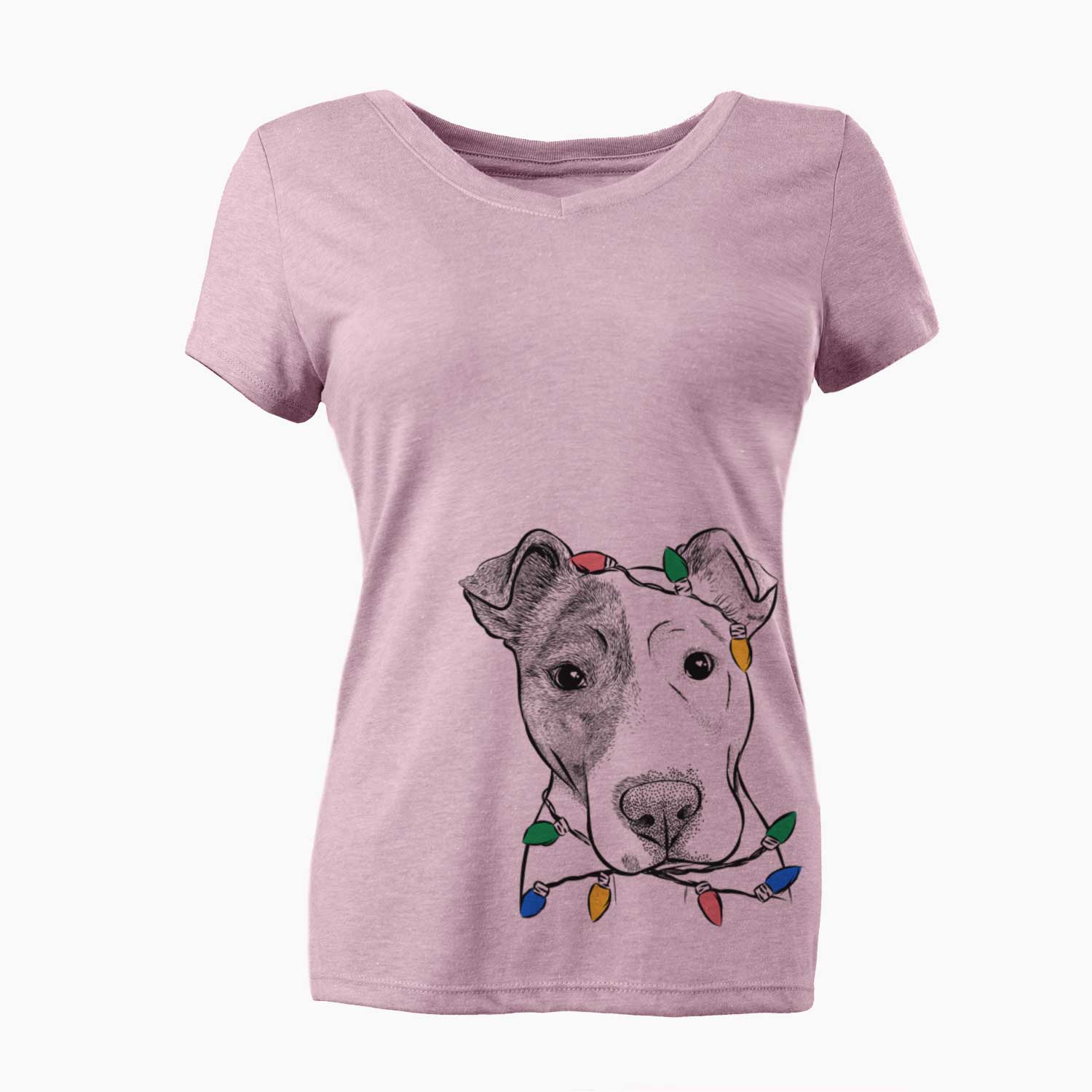 Christmas Lights Manchi the Pitbull Mix - Women's V-neck Shirt