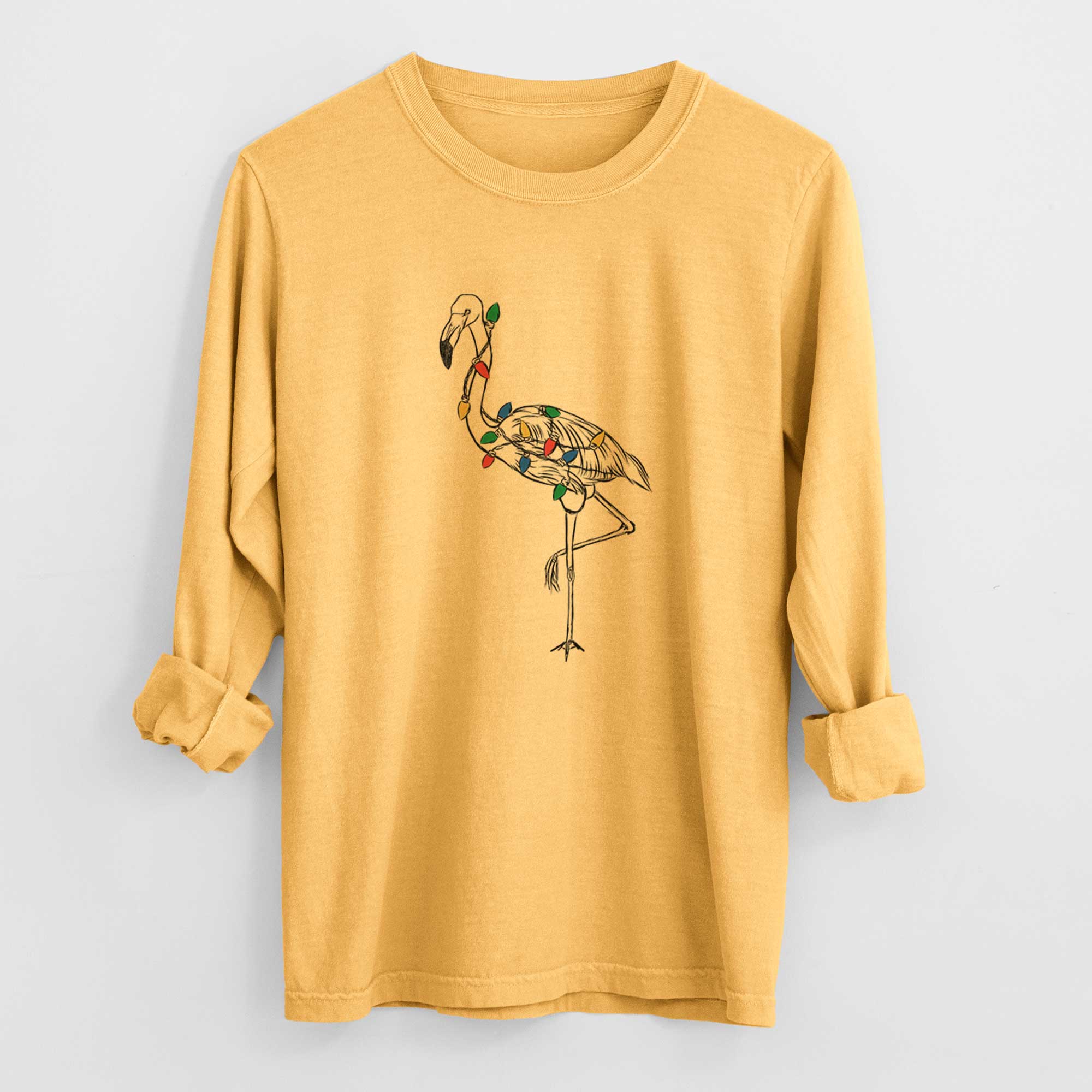 Christmas Lights Mango the Flamingo - Heavyweight 100% Cotton Long Sleeve