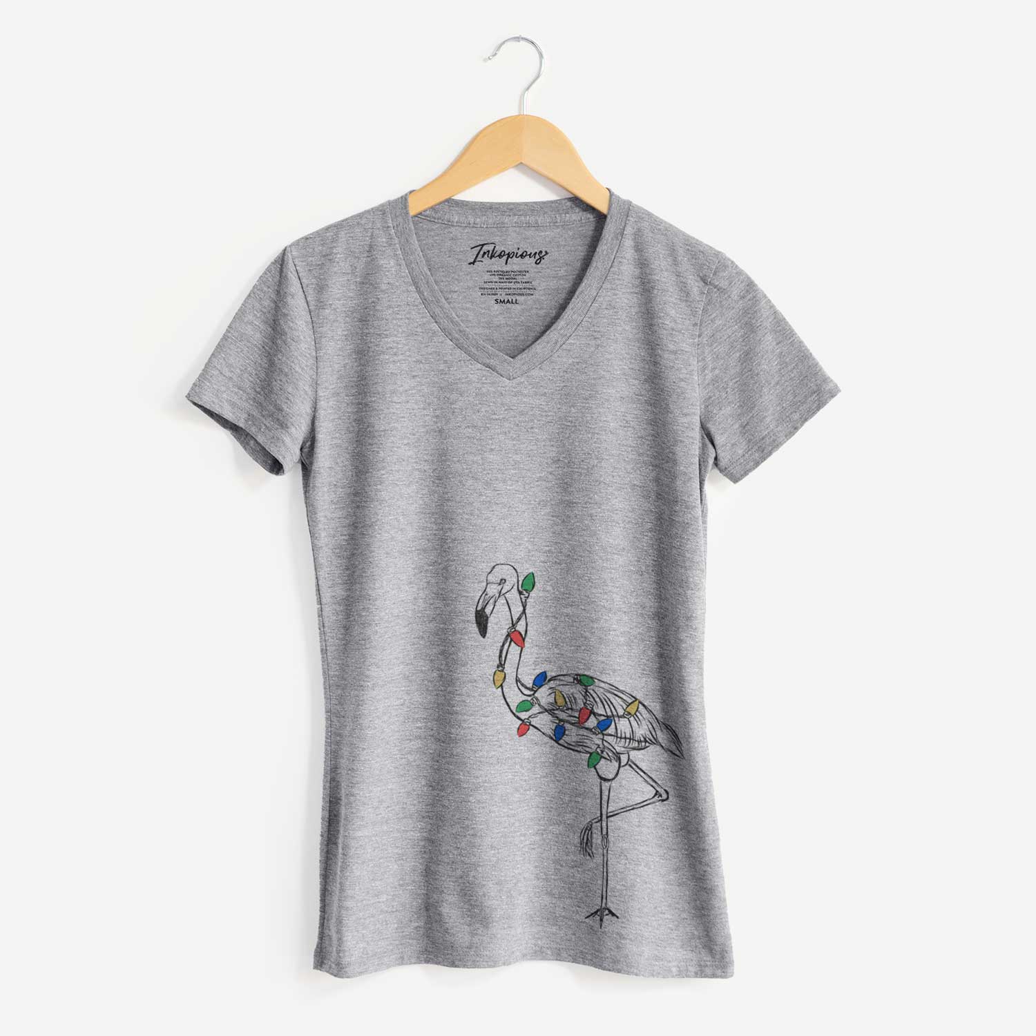 Christmas Lights Mango the Flamingo - Women's V-neck Shirt