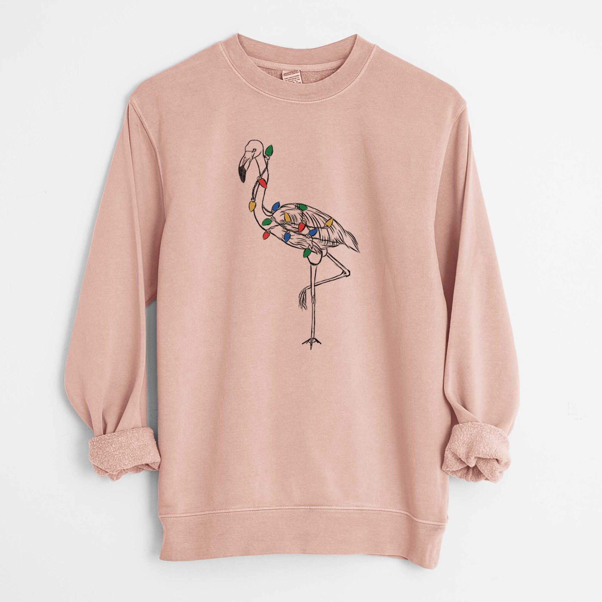 Christmas Lights Mango the Flamingo - Unisex Pigment Dyed Crew Sweatshirt