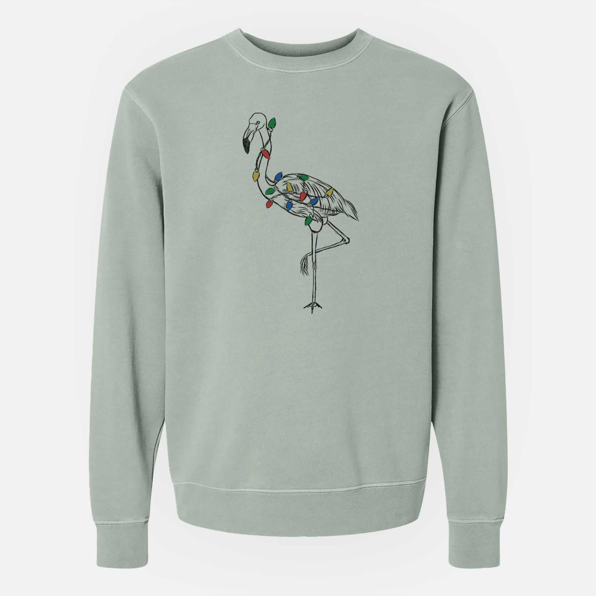 Christmas Lights Mango the Flamingo - Unisex Pigment Dyed Crew Sweatshirt