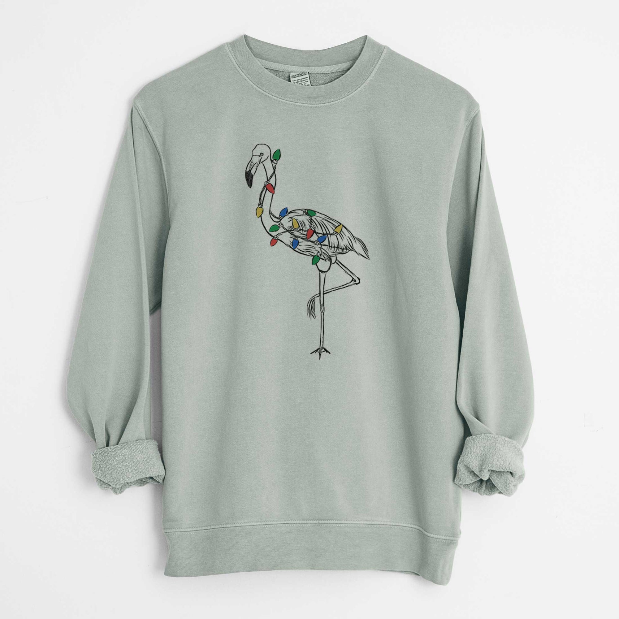 Christmas Lights Mango the Flamingo - Unisex Pigment Dyed Crew Sweatshirt