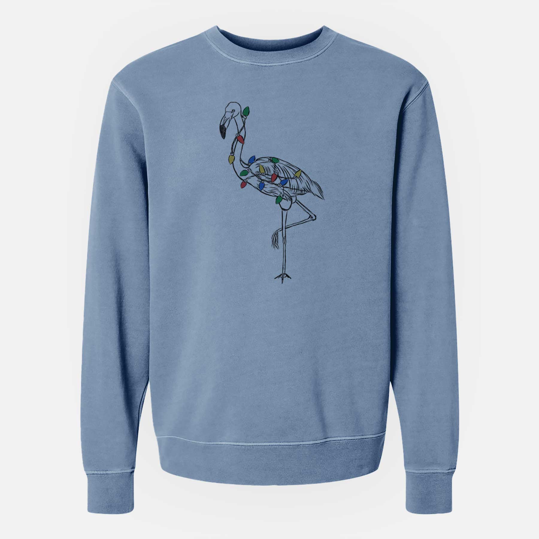 Christmas Lights Mango the Flamingo - Unisex Pigment Dyed Crew Sweatshirt