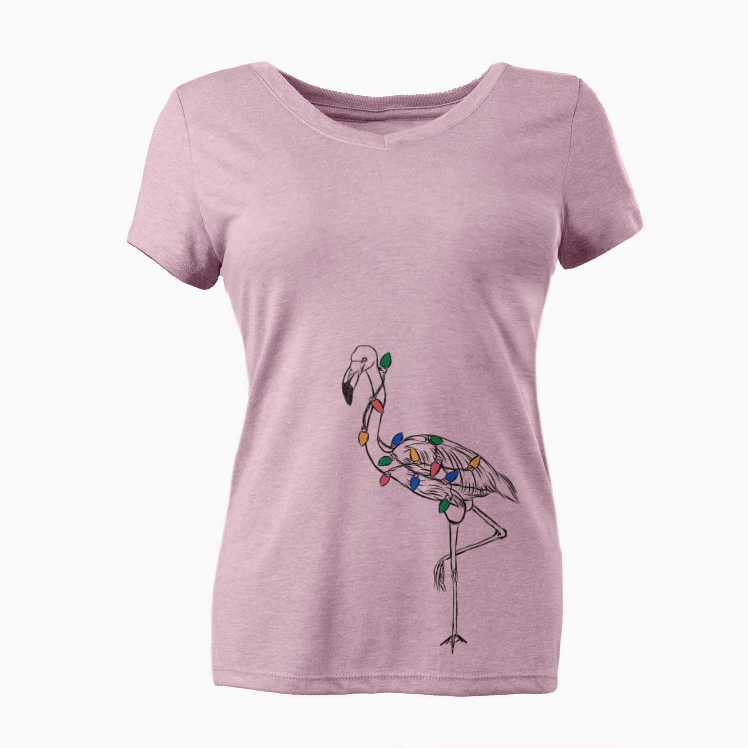 Christmas Lights Mango the Flamingo - Women's V-neck Shirt