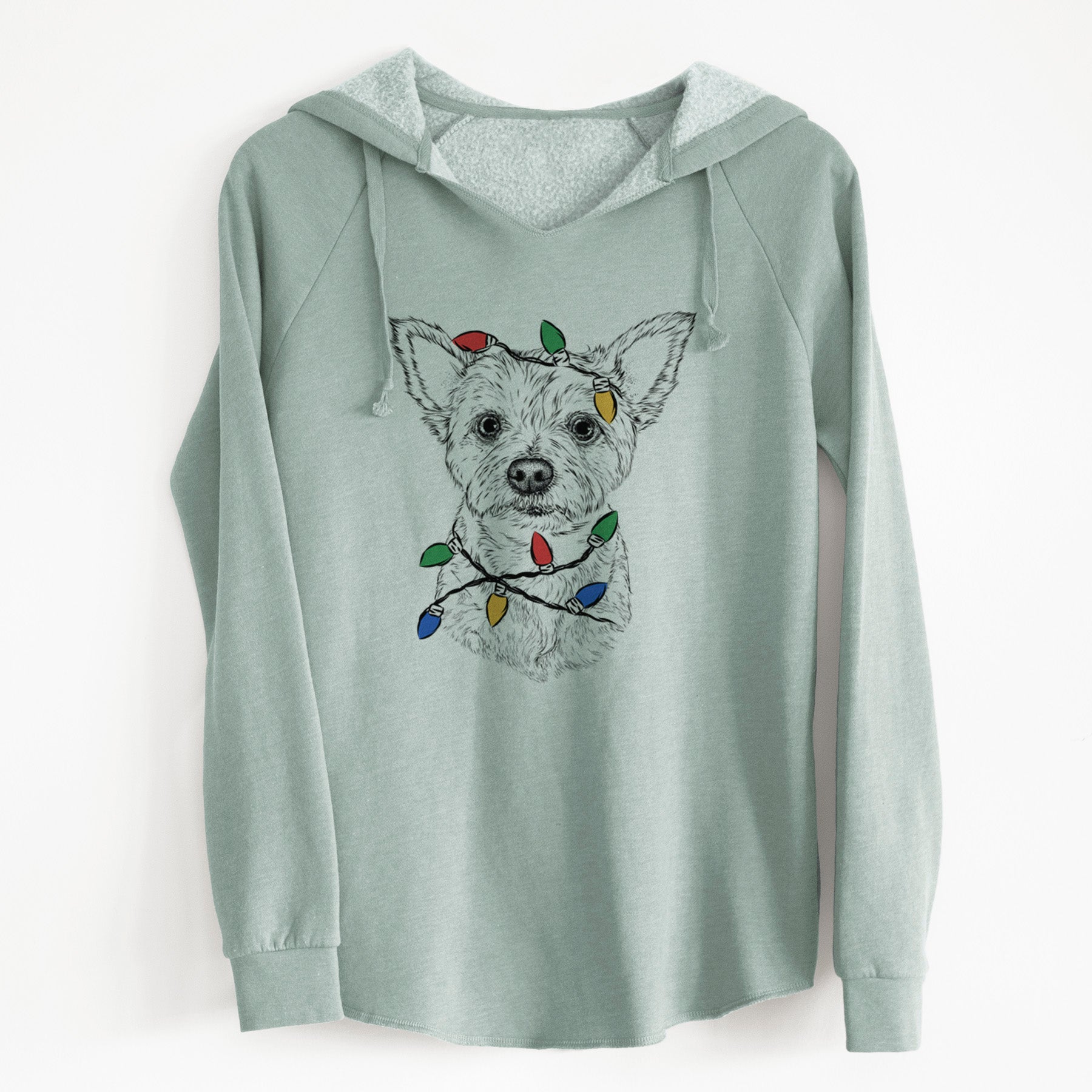 Christmas Lights Mango the Yorker Cairn Terrier Mix - Cali Wave Hooded Sweatshirt