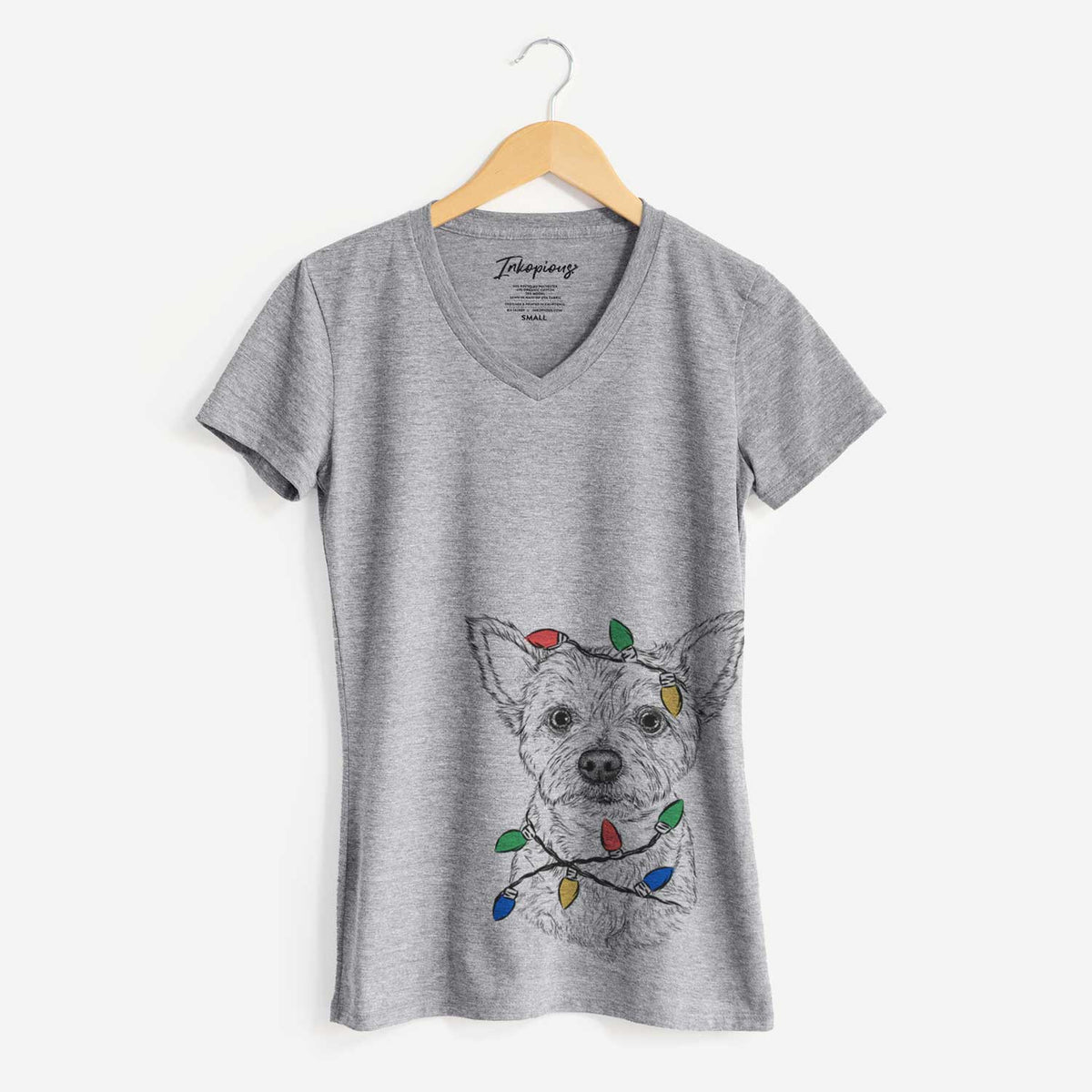 Christmas Lights Mango the Yorker Cairn Terrier Mix - Women's V-neck Shirt