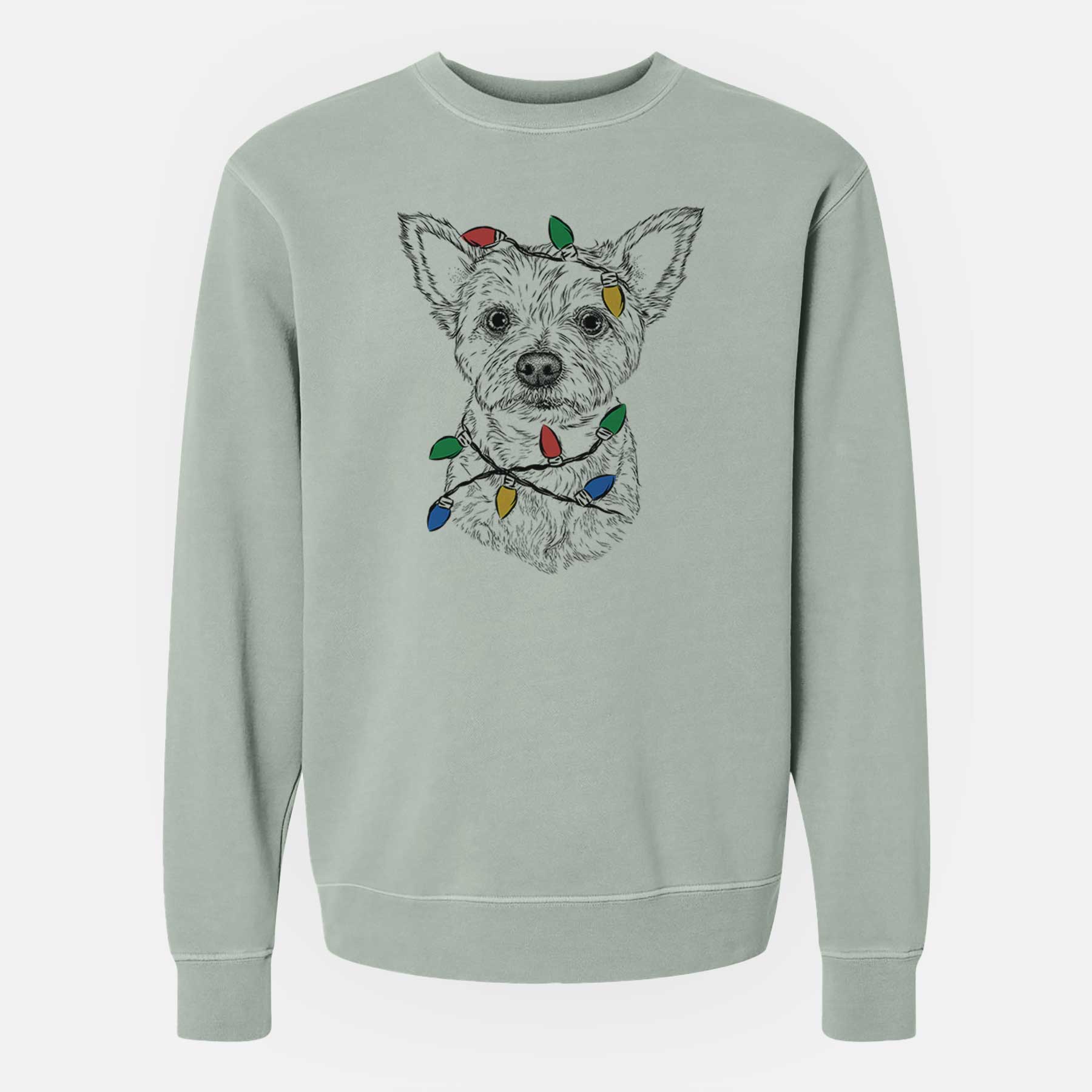 Christmas Lights Mango the Yorker Cairn Terrier Mix - Unisex Pigment Dyed Crew Sweatshirt