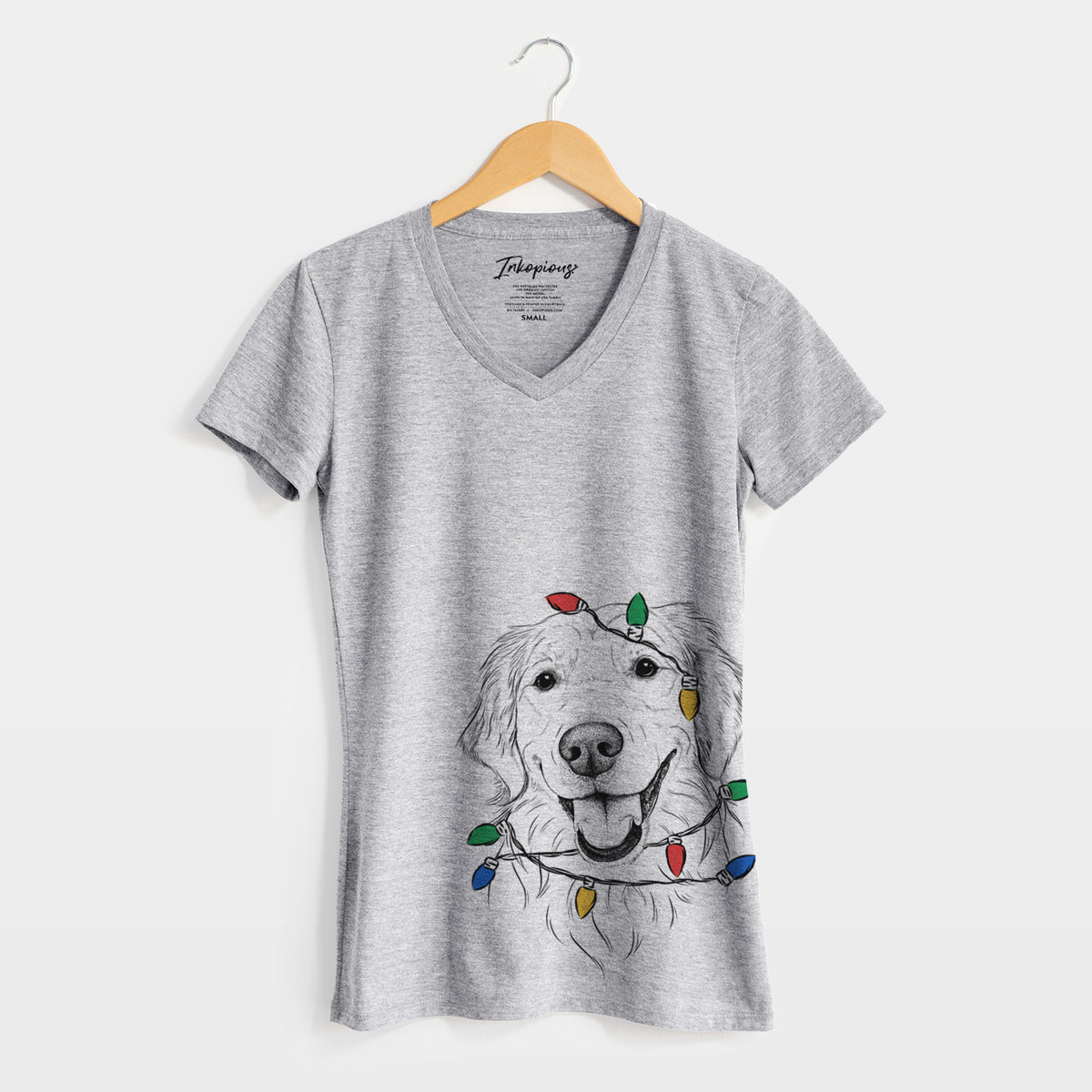 Christmas Lights Maple the Golden Retriever - Women's Perfect V-neck Shirt