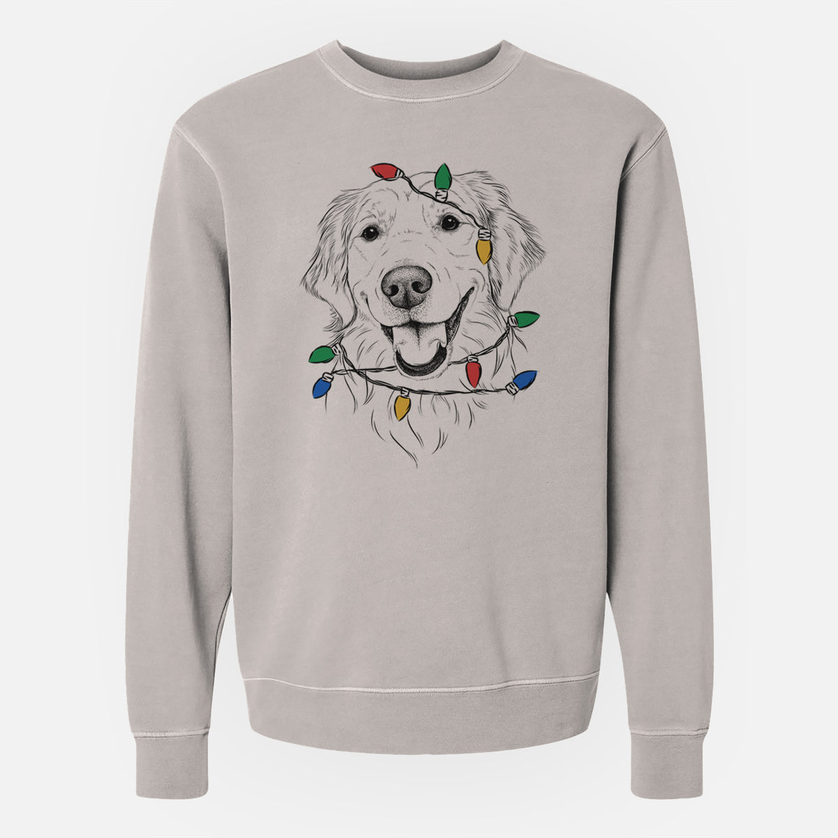 Christmas Lights Maple the Golden Retriever - Unisex Pigment Dyed Crew Sweatshirt