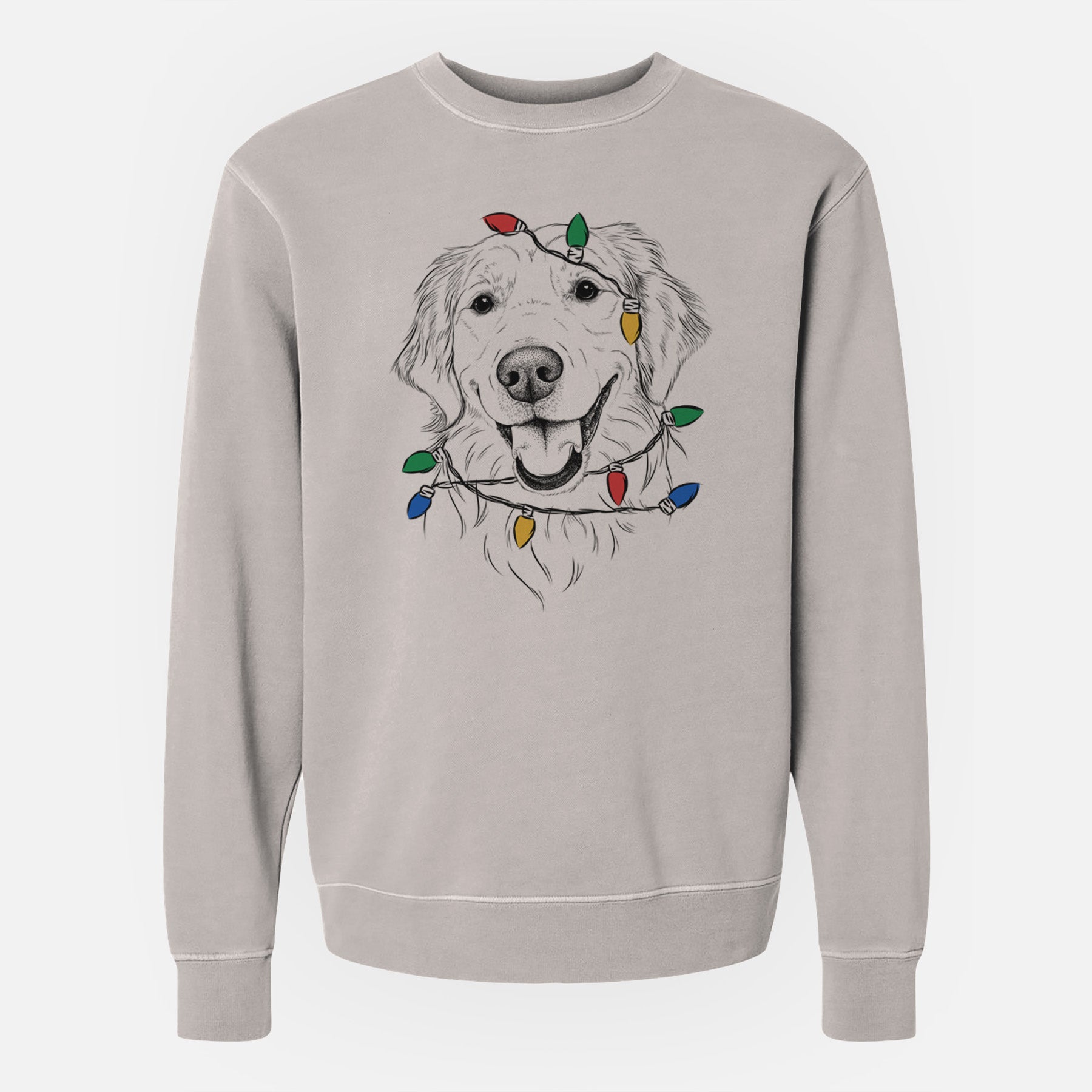 Christmas Lights Maple the Golden Retriever - Unisex Pigment Dyed Crew Sweatshirt