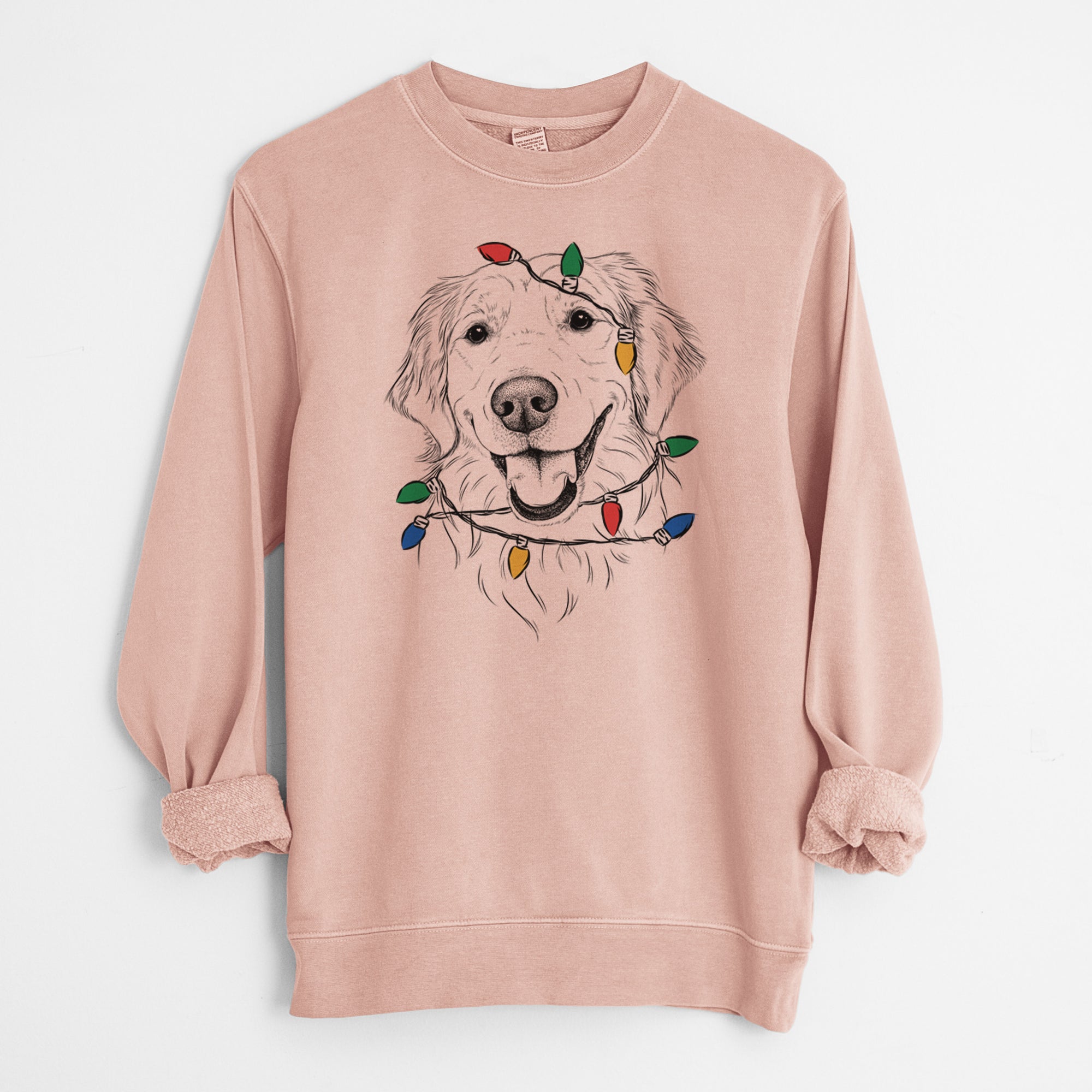 Christmas Lights Maple the Golden Retriever - Unisex Pigment Dyed Crew Sweatshirt