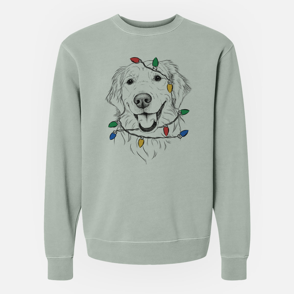 Christmas Lights Maple the Golden Retriever - Unisex Pigment Dyed Crew Sweatshirt