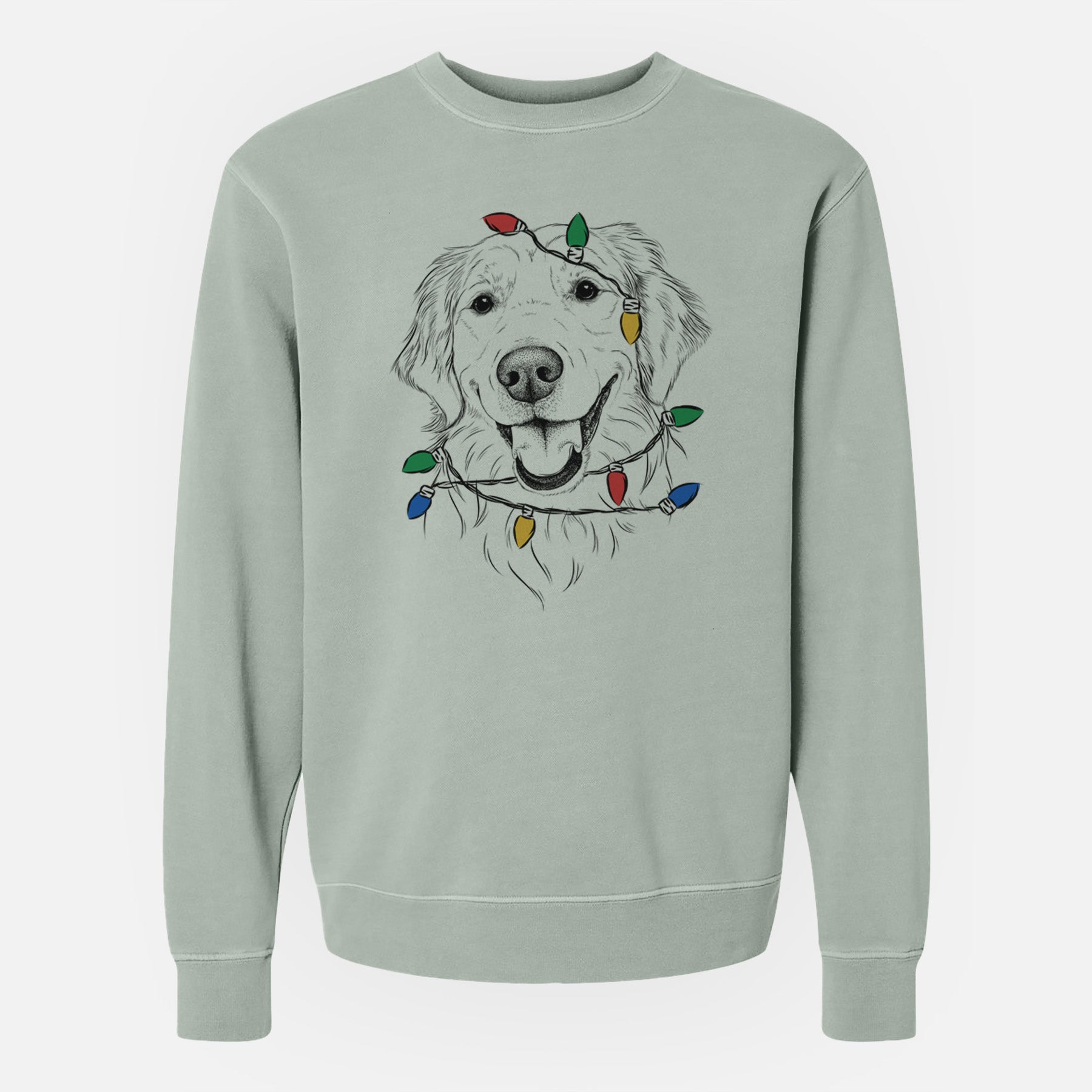 Christmas Lights Maple the Golden Retriever - Unisex Pigment Dyed Crew Sweatshirt