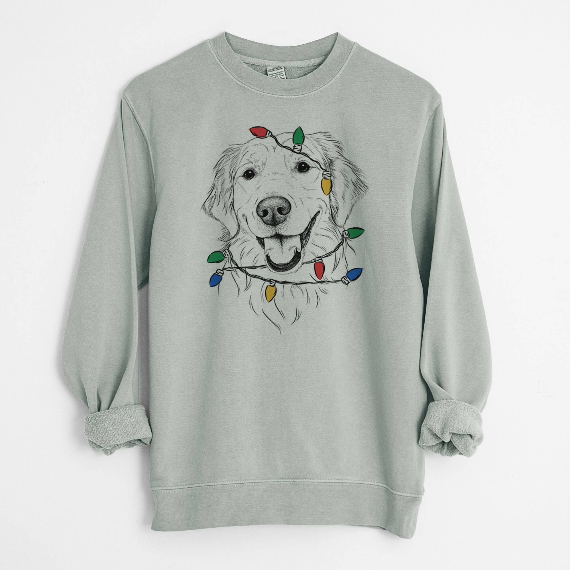 Christmas Lights Maple the Golden Retriever - Unisex Pigment Dyed Crew Sweatshirt