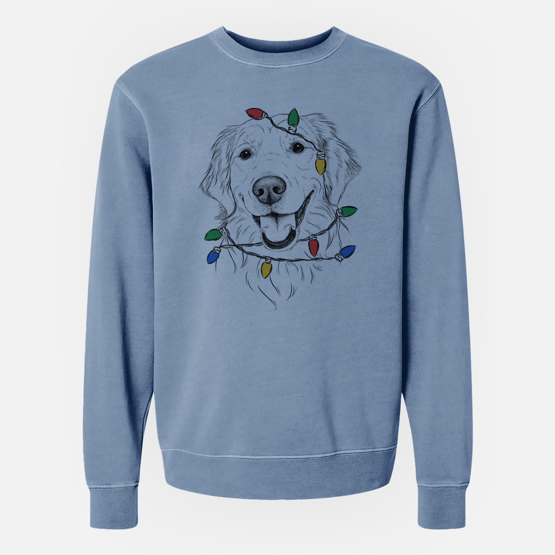 Christmas Lights Maple the Golden Retriever - Unisex Pigment Dyed Crew Sweatshirt