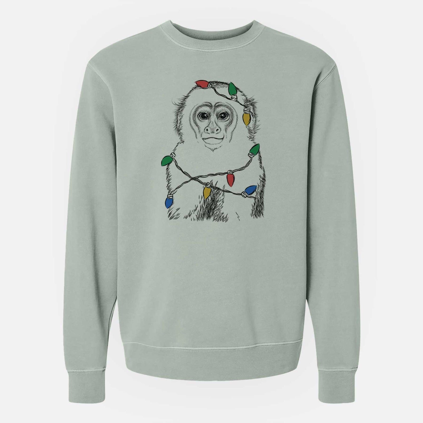 Christmas Lights Marcel the Capuchin Monkey - Unisex Pigment Dyed Crew Sweatshirt