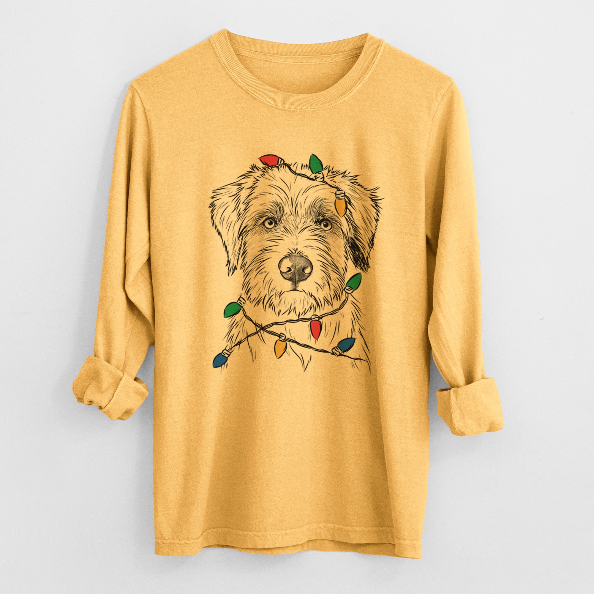 Christmas Lights Marek the Bernedoodle - Heavyweight 100% Cotton Long Sleeve