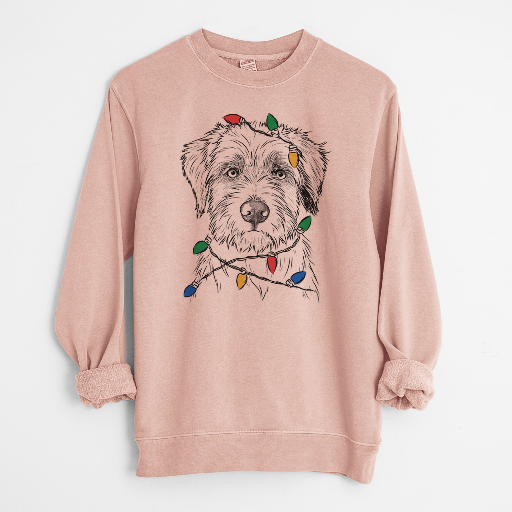 Christmas Lights Marek the Bernedoodle - Unisex Pigment Dyed Crew Sweatshirt