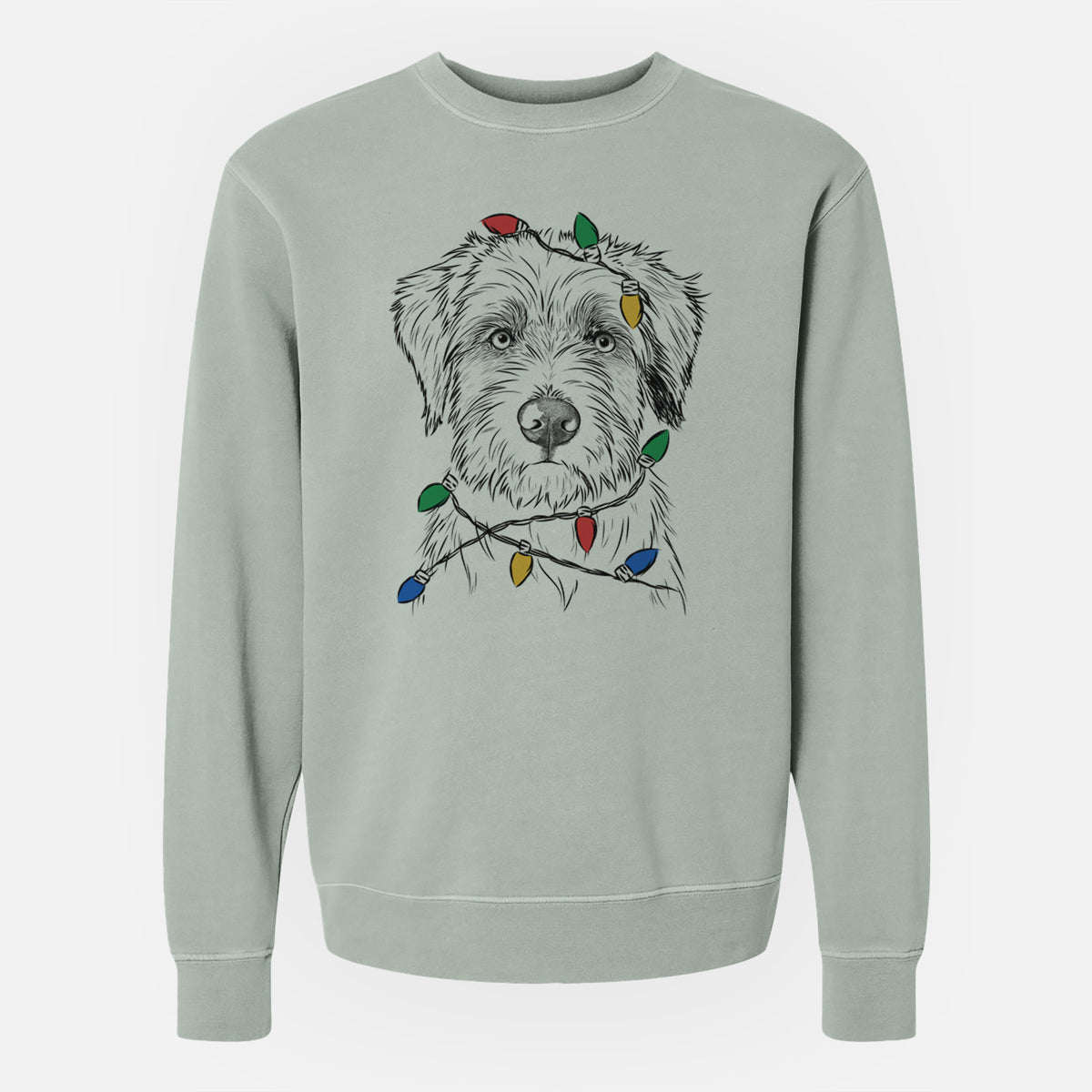 Christmas Lights Marek the Bernedoodle - Unisex Pigment Dyed Crew Sweatshirt