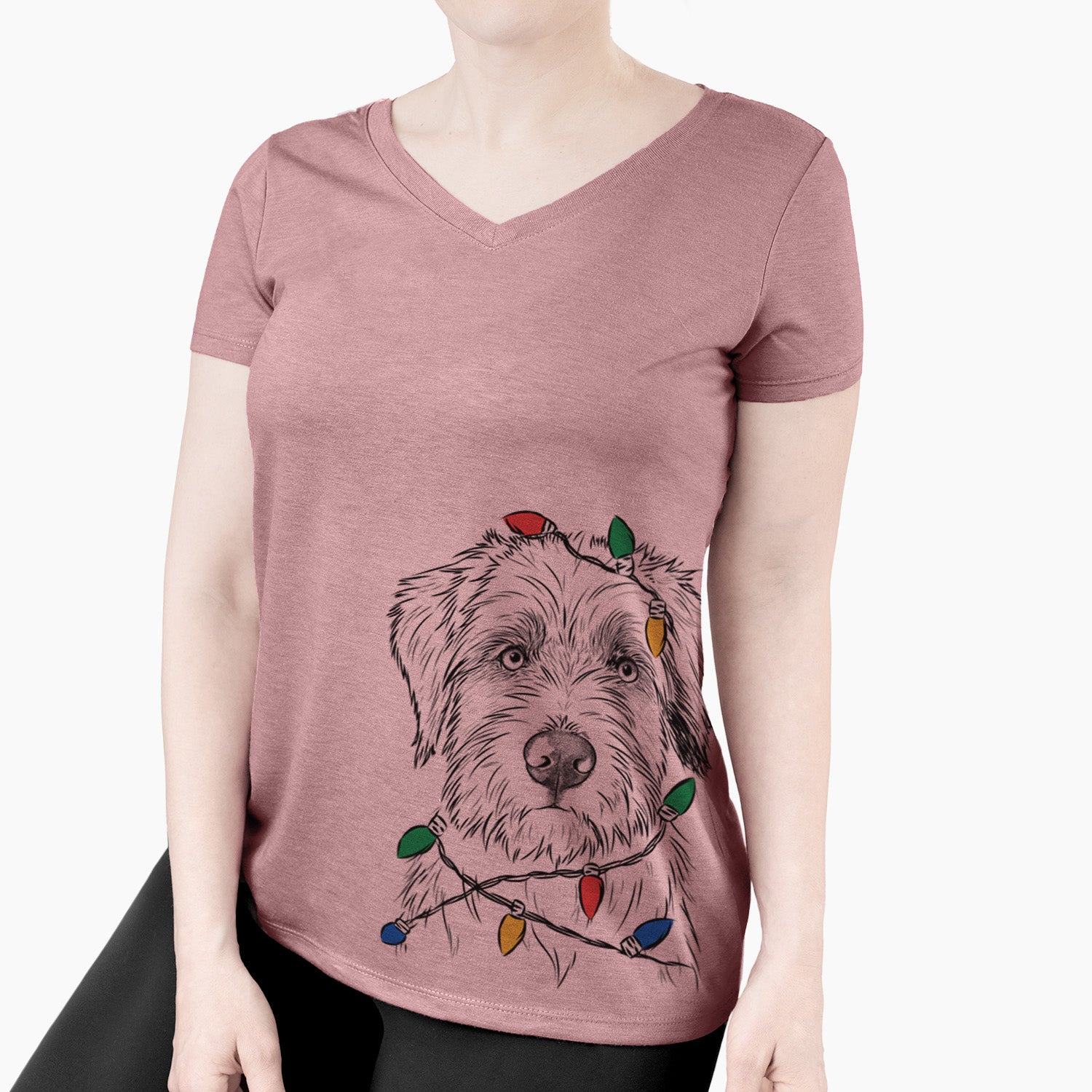 Christmas Lights Marek the Bernedoodle - Women's Perfect V-neck Shirt