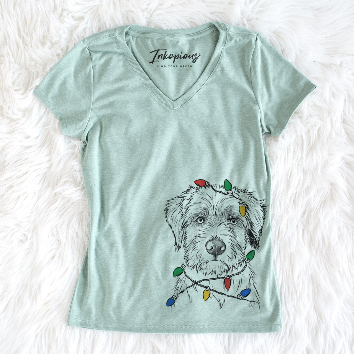 Christmas Lights Marek the Bernedoodle - Women&#39;s Perfect V-neck Shirt