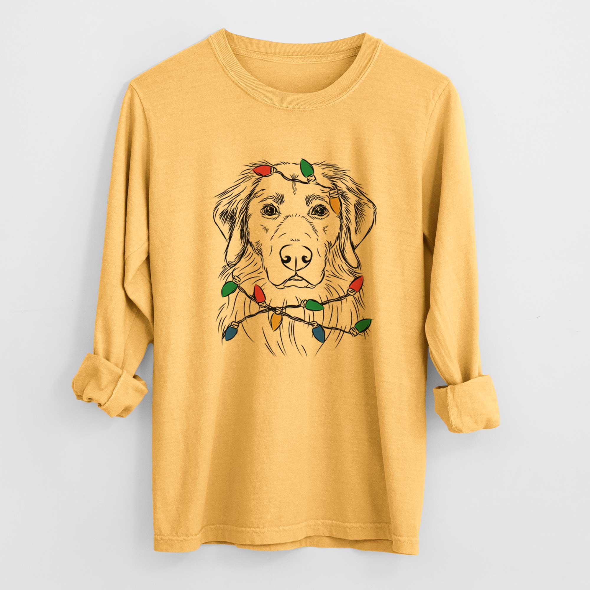 Christmas Lights Marley the Golden Retriever - Heavyweight 100% Cotton Long Sleeve