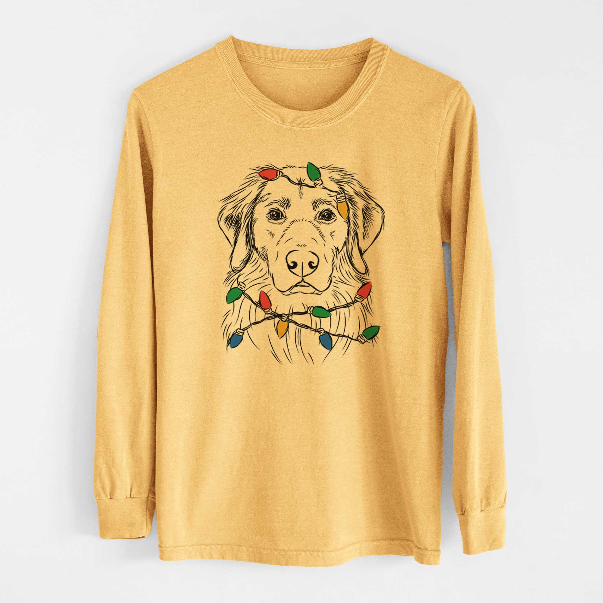 Christmas Lights Marley the Golden Retriever - Heavyweight 100% Cotton Long Sleeve