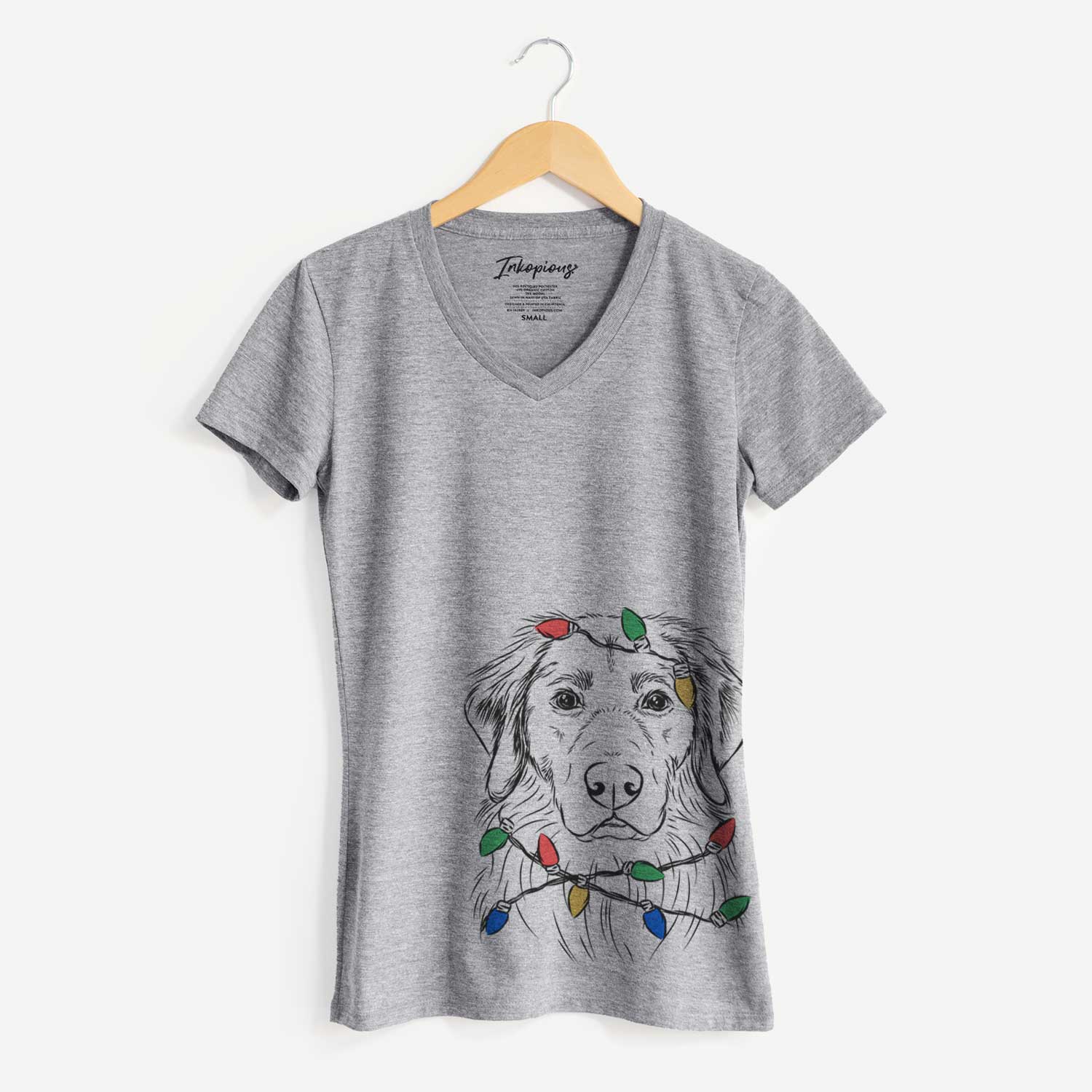 Christmas Lights Marley the Golden Retriever - Women's V-neck Shirt