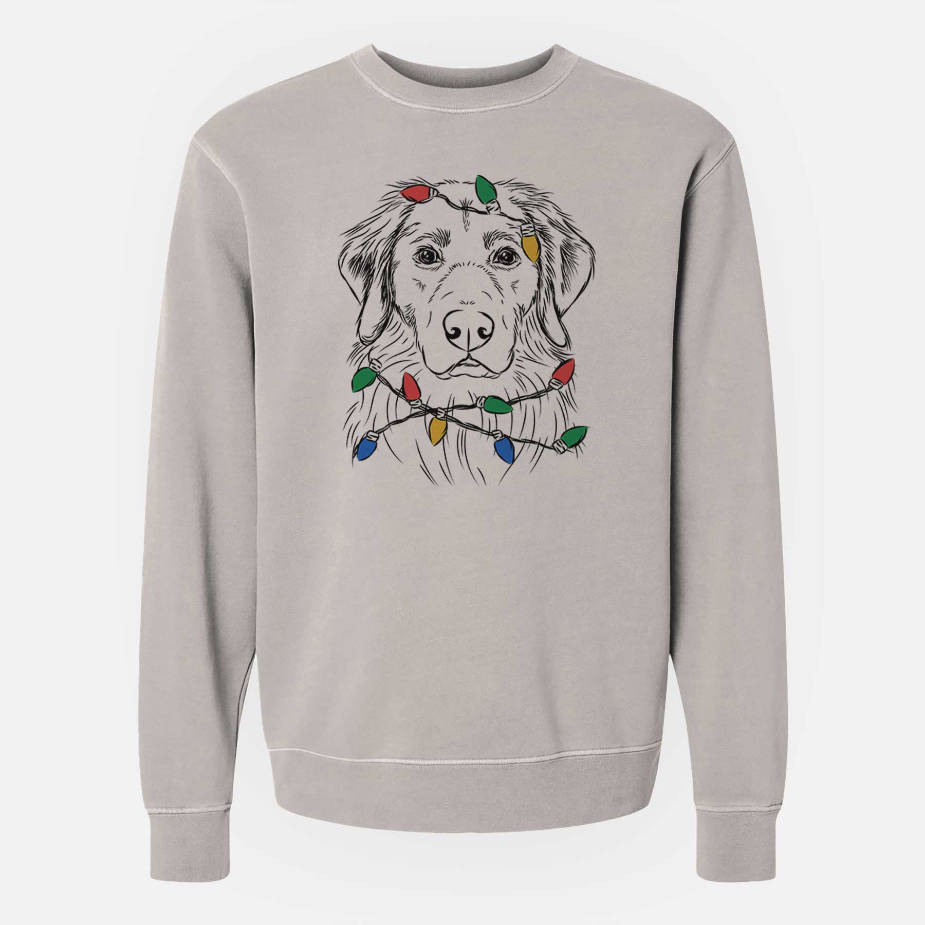 Christmas Lights Marley the Golden Retriever - Unisex Pigment Dyed Crew Sweatshirt