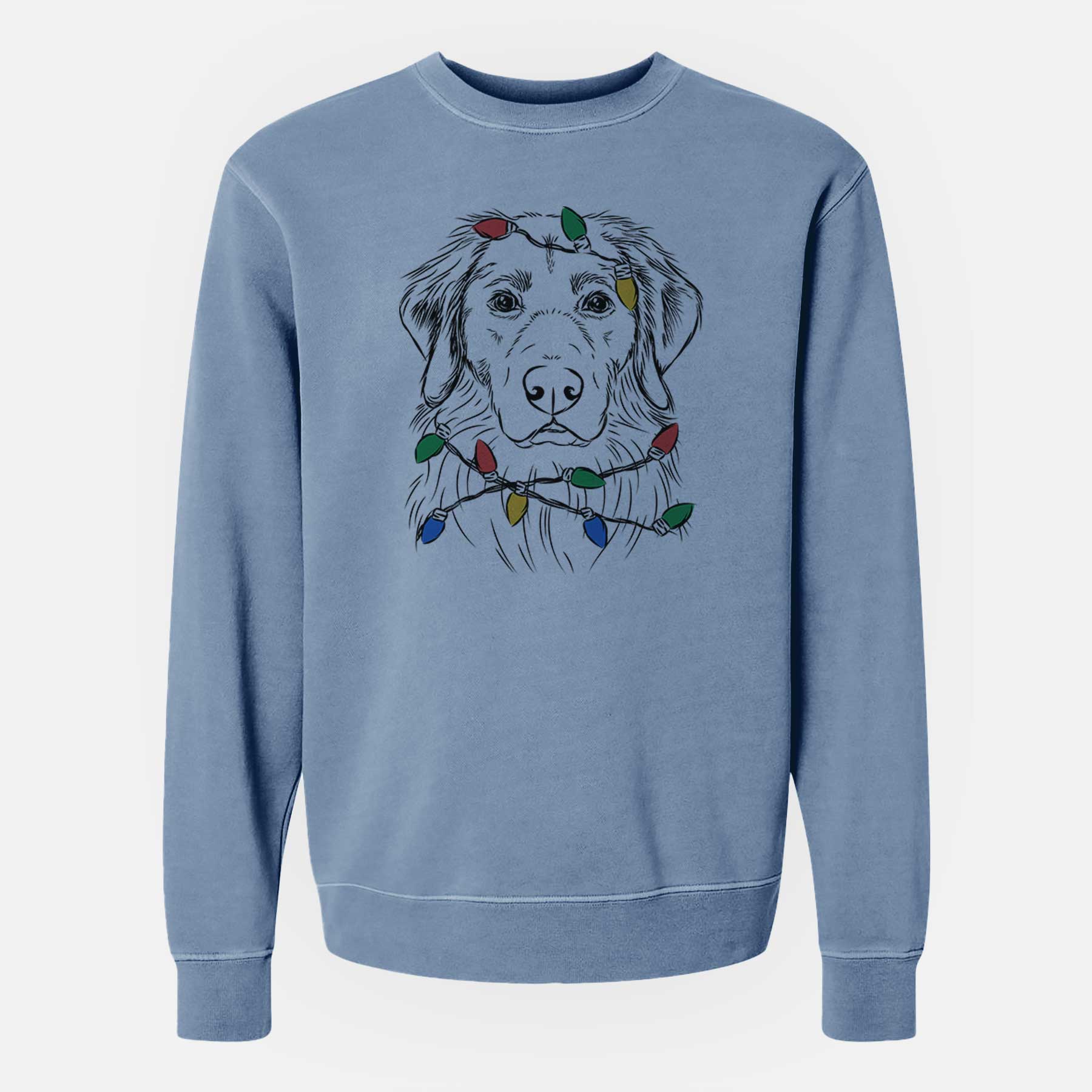 Christmas Lights Marley the Golden Retriever - Unisex Pigment Dyed Crew Sweatshirt