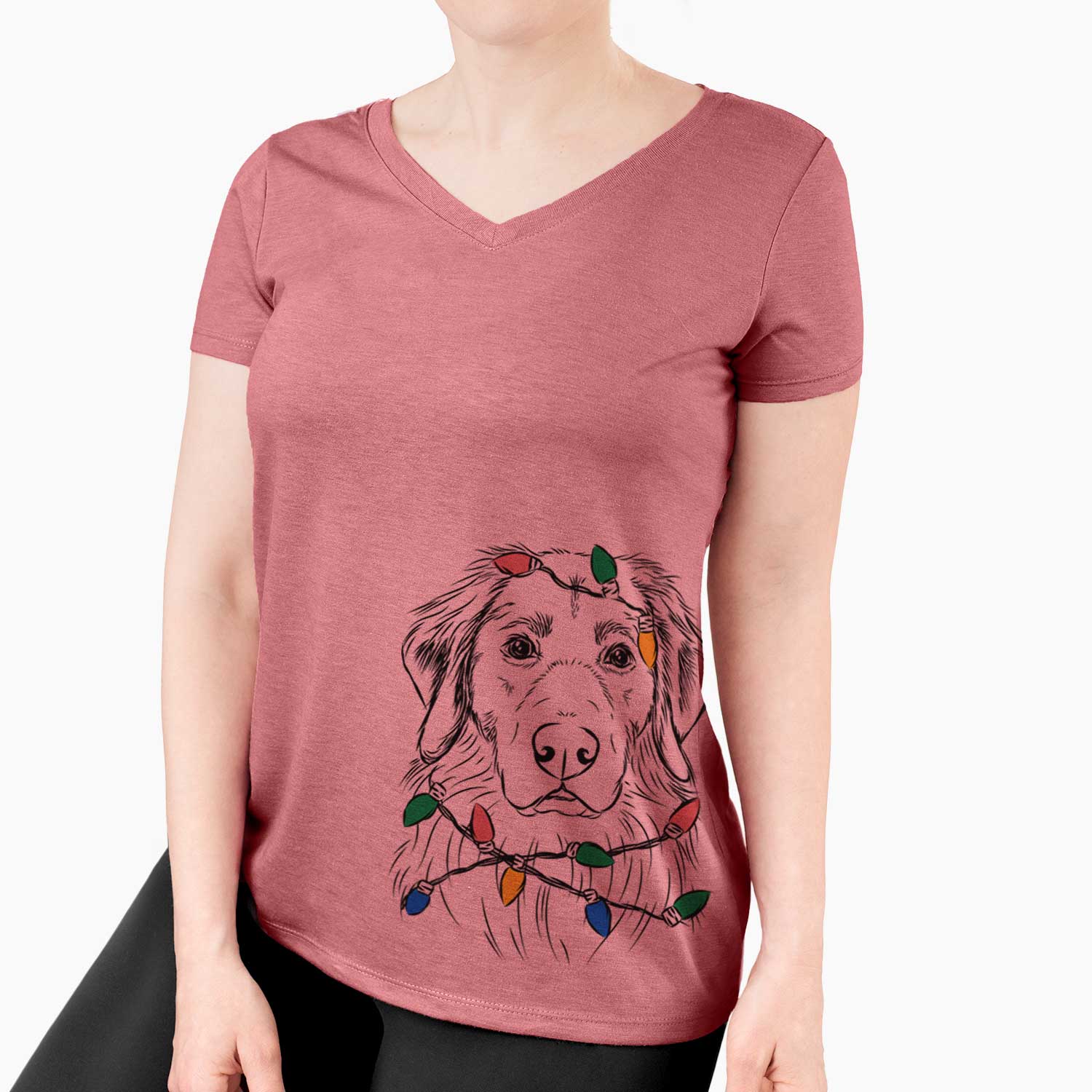 Christmas Lights Marley the Golden Retriever - Women's V-neck Shirt