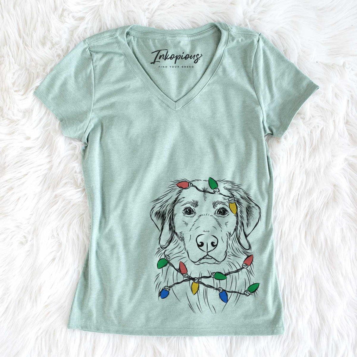 Christmas Lights Marley the Golden Retriever - Women&#39;s V-neck Shirt