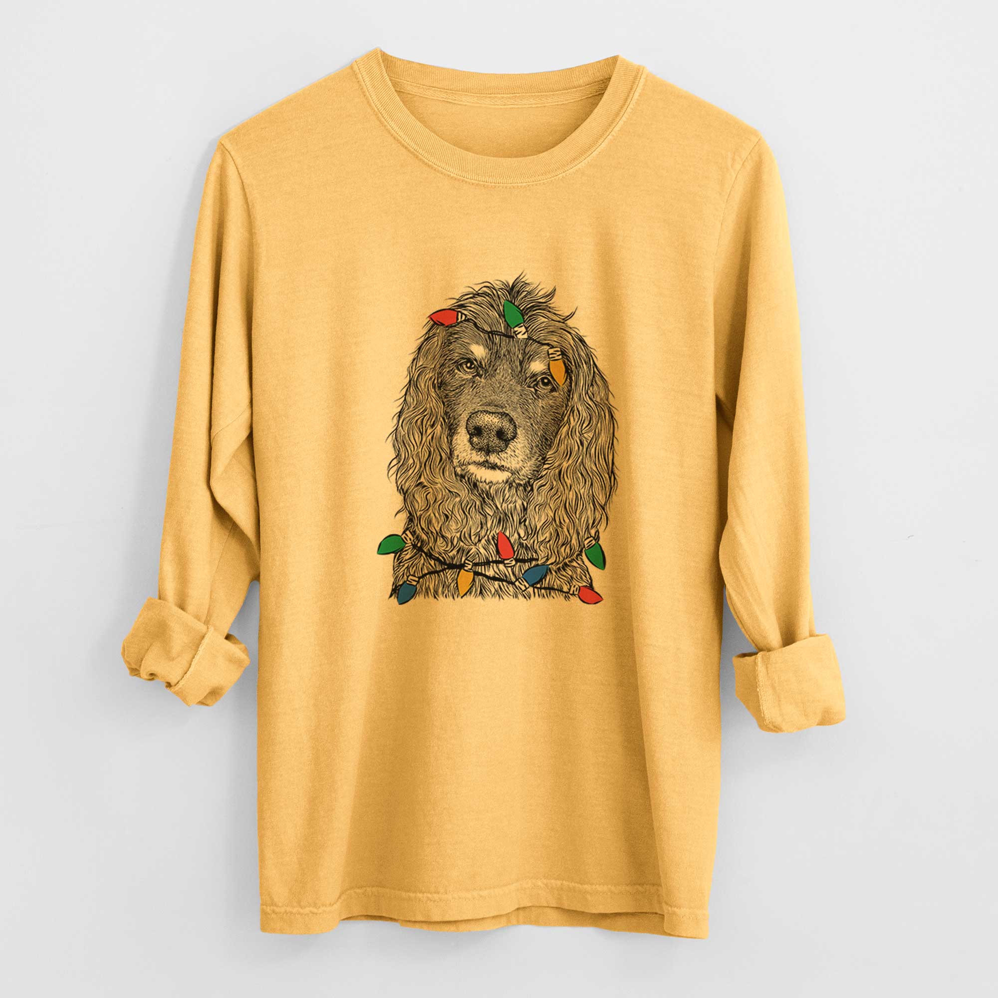 Christmas Lights Marley Boy the American Cocker Spaniel - Heavyweight 100% Cotton Long Sleeve