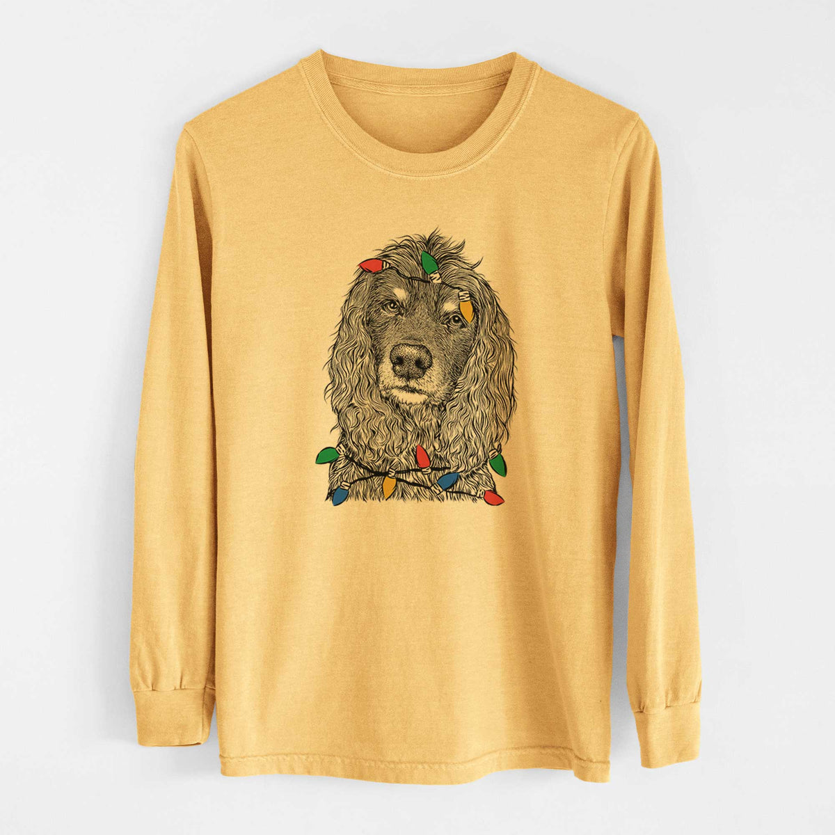 Christmas Lights Marley Boy the American Cocker Spaniel - Heavyweight 100% Cotton Long Sleeve