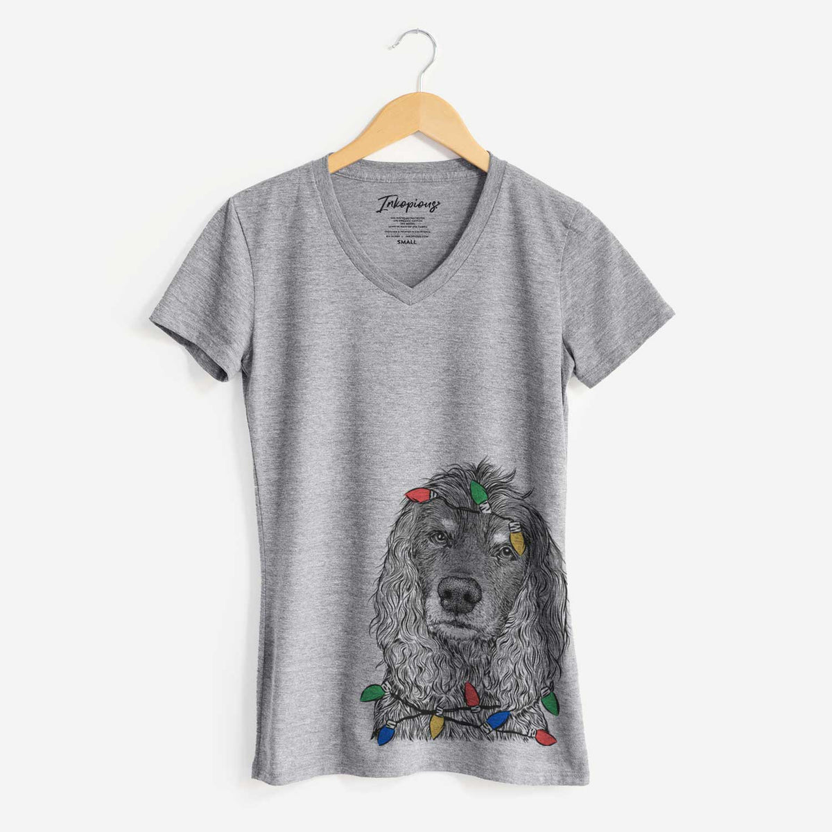 Christmas Lights Marley Boy the American Cocker Spaniel - Women's V-neck Shirt